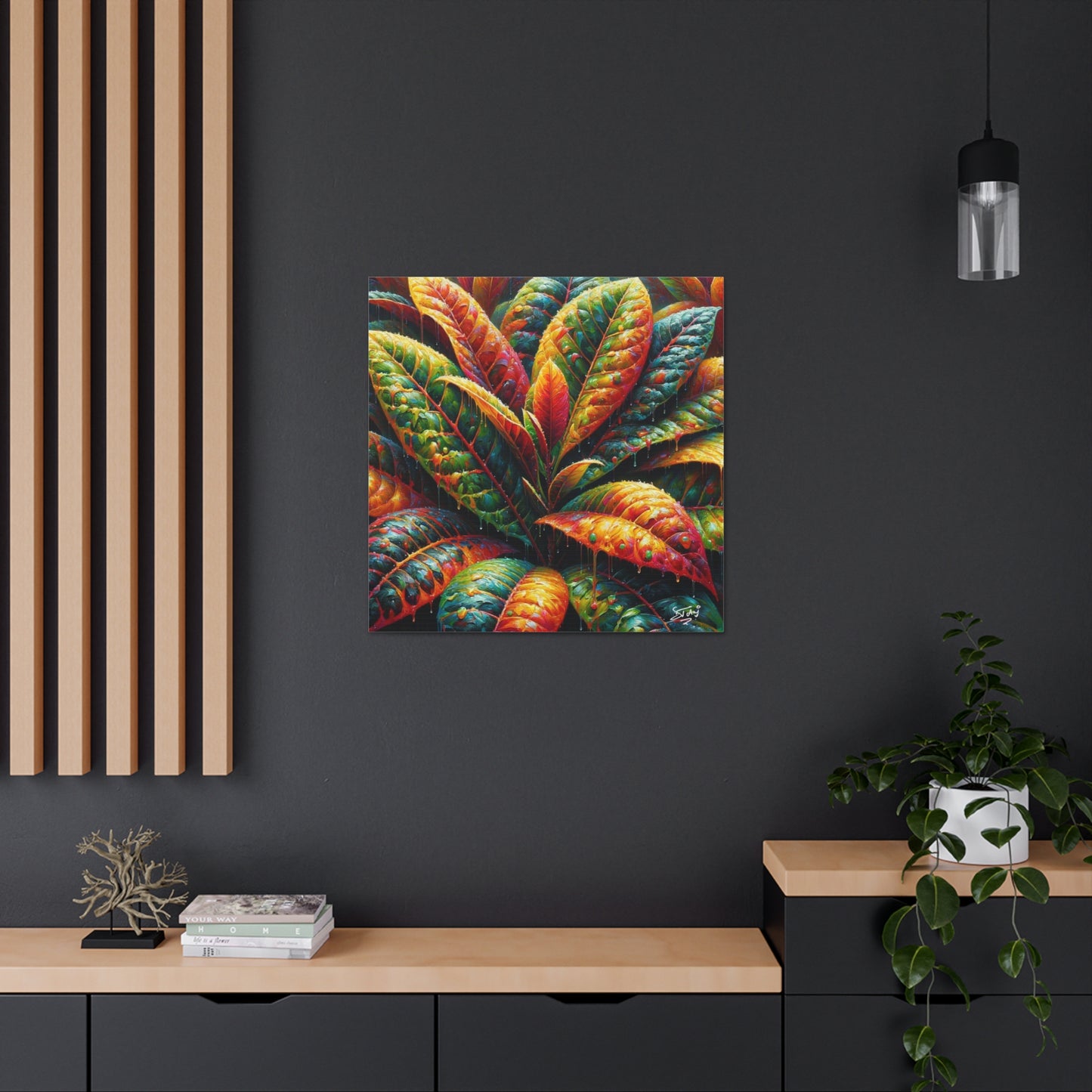 Art Print of Croton Plant, Oil Finish, West Indian Art, Canvas Gallery Wraps