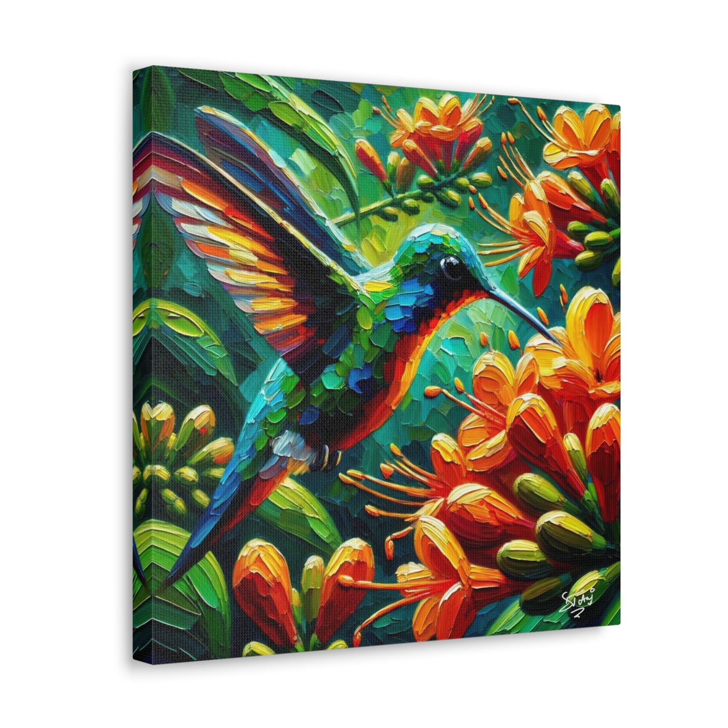 Art Print, Hummingbird, Caribbean Birds, Abstract Oil Finish, Caribbean Nature, Cultural, Heritage, Canvas Gallery Wrap