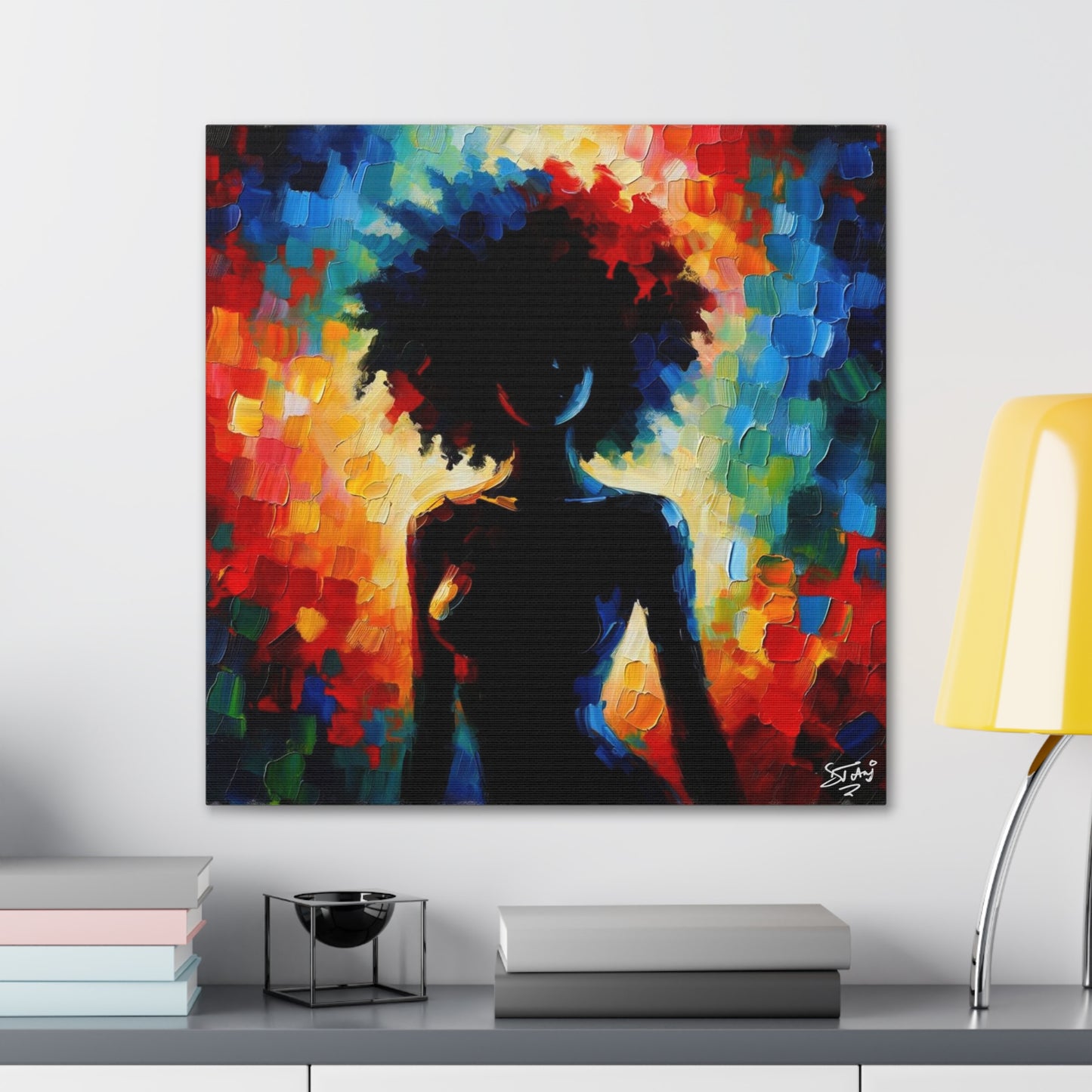 Art Print, Afro-Caribbean Woman, Silhouette, Oil Finish, West Indian Ethnicity, Cultural, Heritage, Abstract, Canvas Gallery Wrap