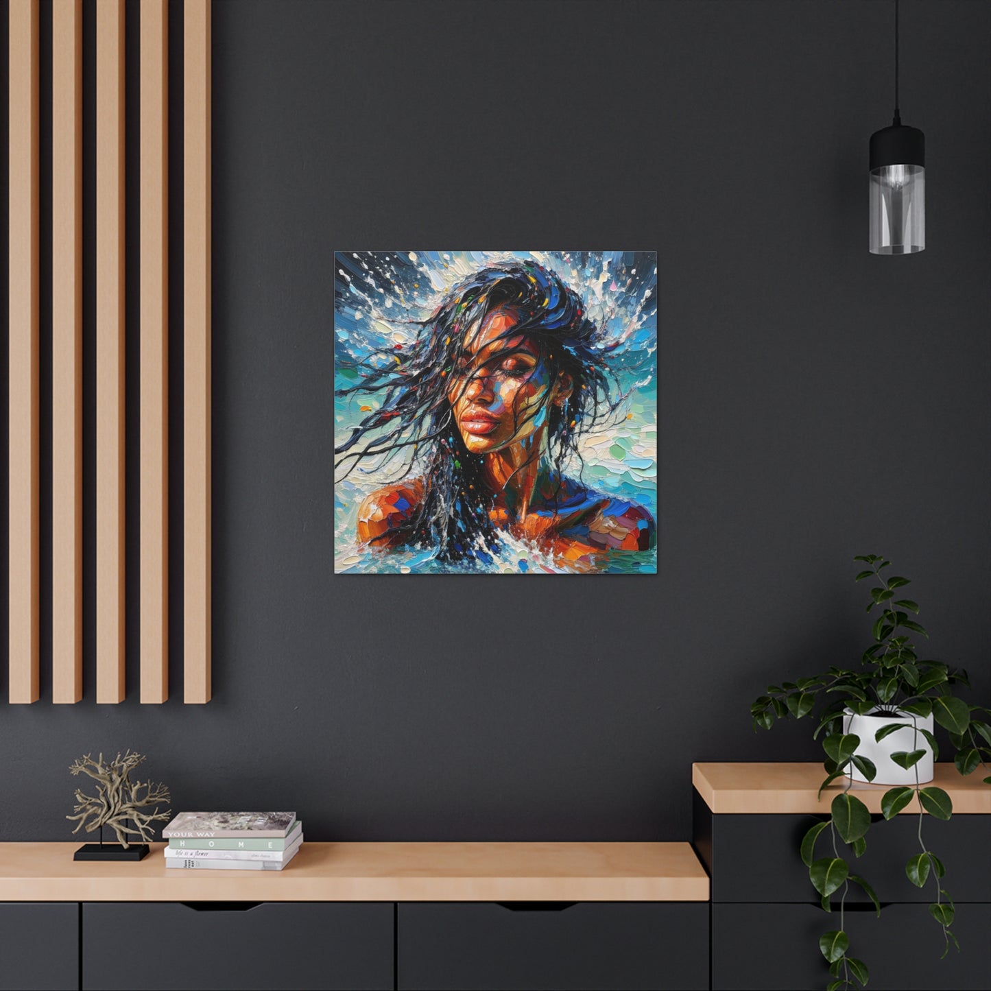 Art Print of Trini Woman - Chilling in the Caribbean Sea, Oil Finish, West Indian Ethnicity, Cultural, Heritage Art, Canvas Gallery Wraps