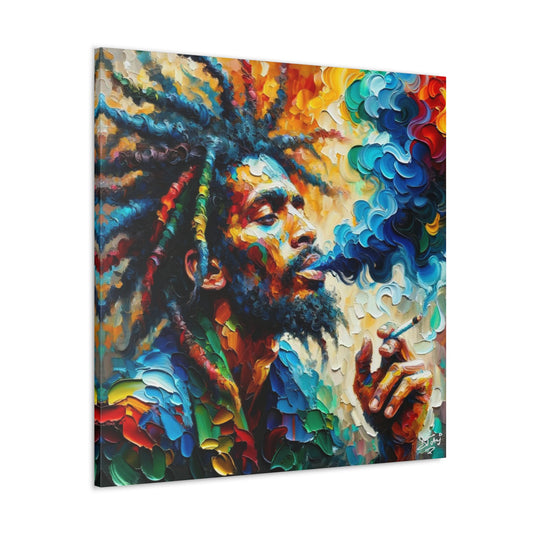 Art Print of Rastaman, Oil Finish, West Indian Ethnicity, Cultural, Heritage, Afro-Caribbean Man, Semi-Abstract, Canvas Gallery Wrap