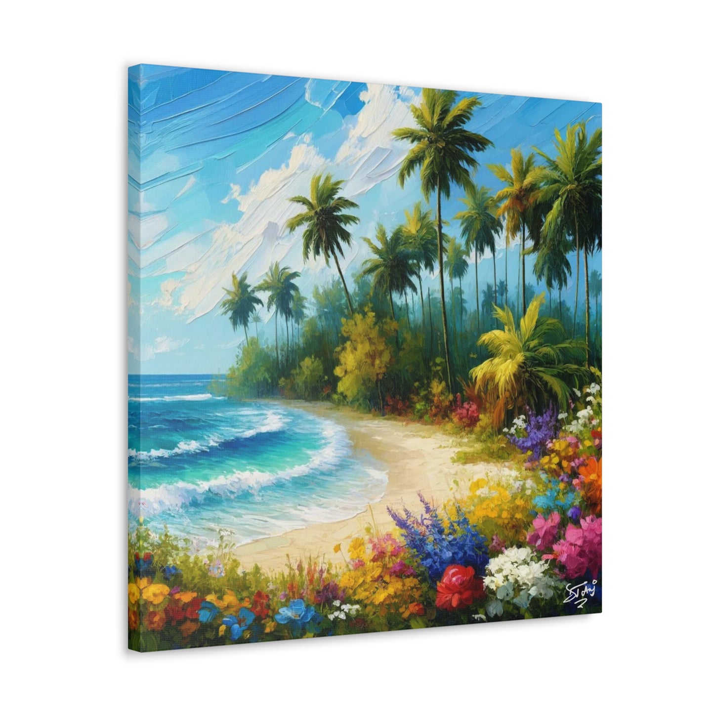 Art Print of Caribbean Beach Scene, Abstract, Oil Painting, West Indian Art, Canvas Gallery Wraps