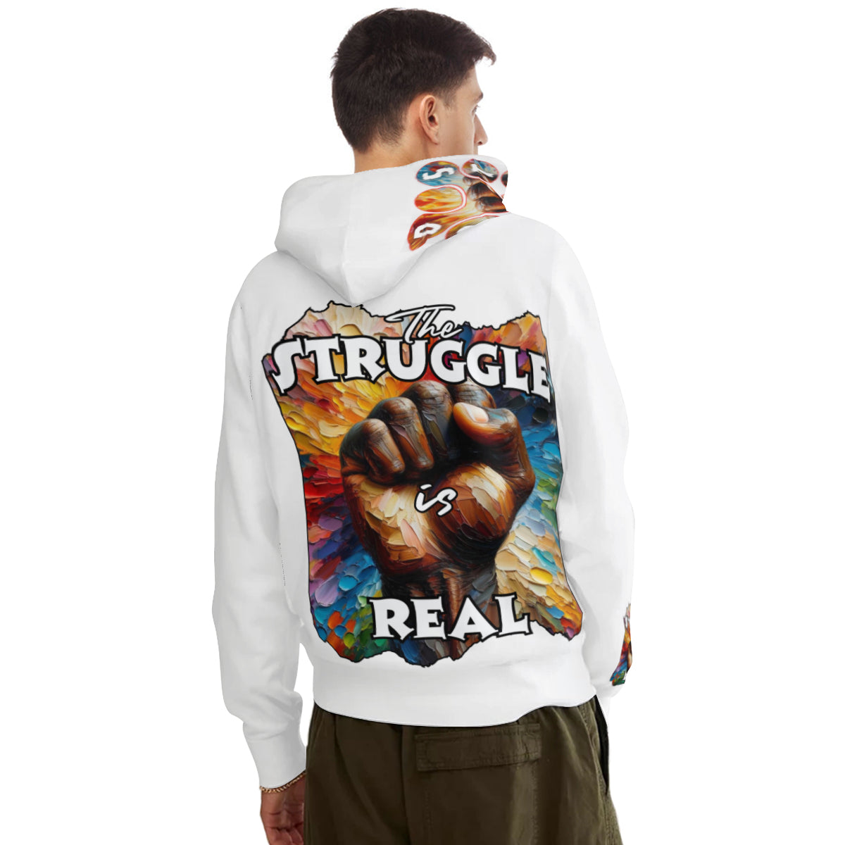 Men's Adult Hoodie Set with Double-Layer Hood "Don't Stop, The Struggle is Real""