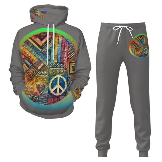 Men’s Adult Hoodie Set with Double-Layer Hood "African Peace Print"