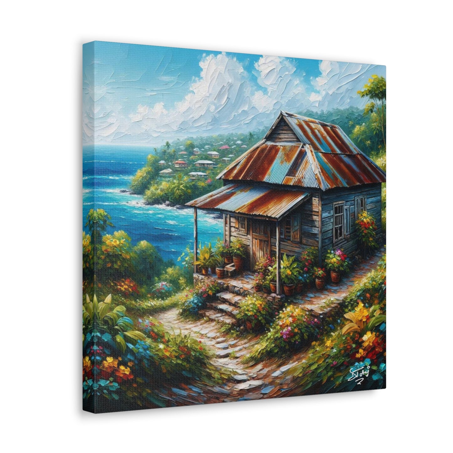 Art Print, Old Wooden House in the Trinidad and Tobago Countryside, Oil Paint Finish, Caribbean, West Indies, Canvas Gallery Wraps