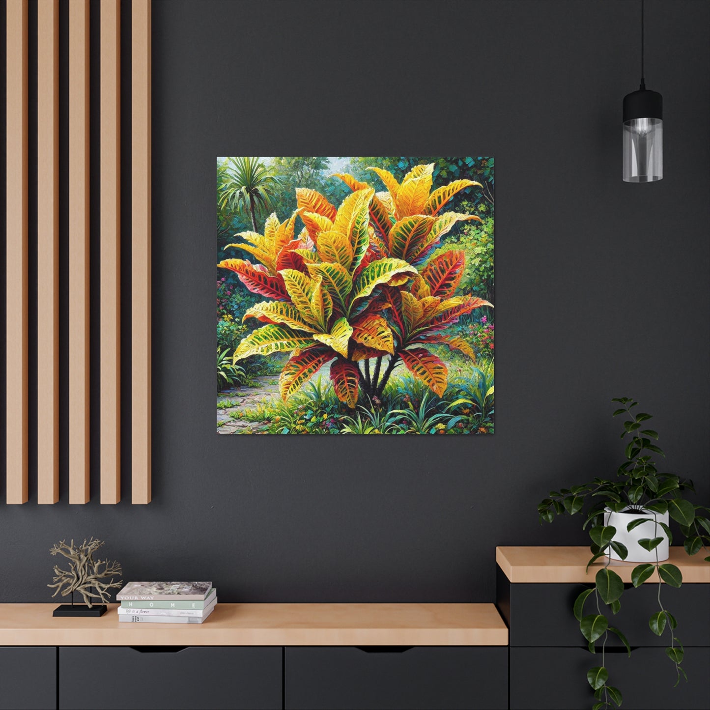 Art Print of Croton Garden, Oil Finish, West Indian Art, Canvas Gallery Wraps