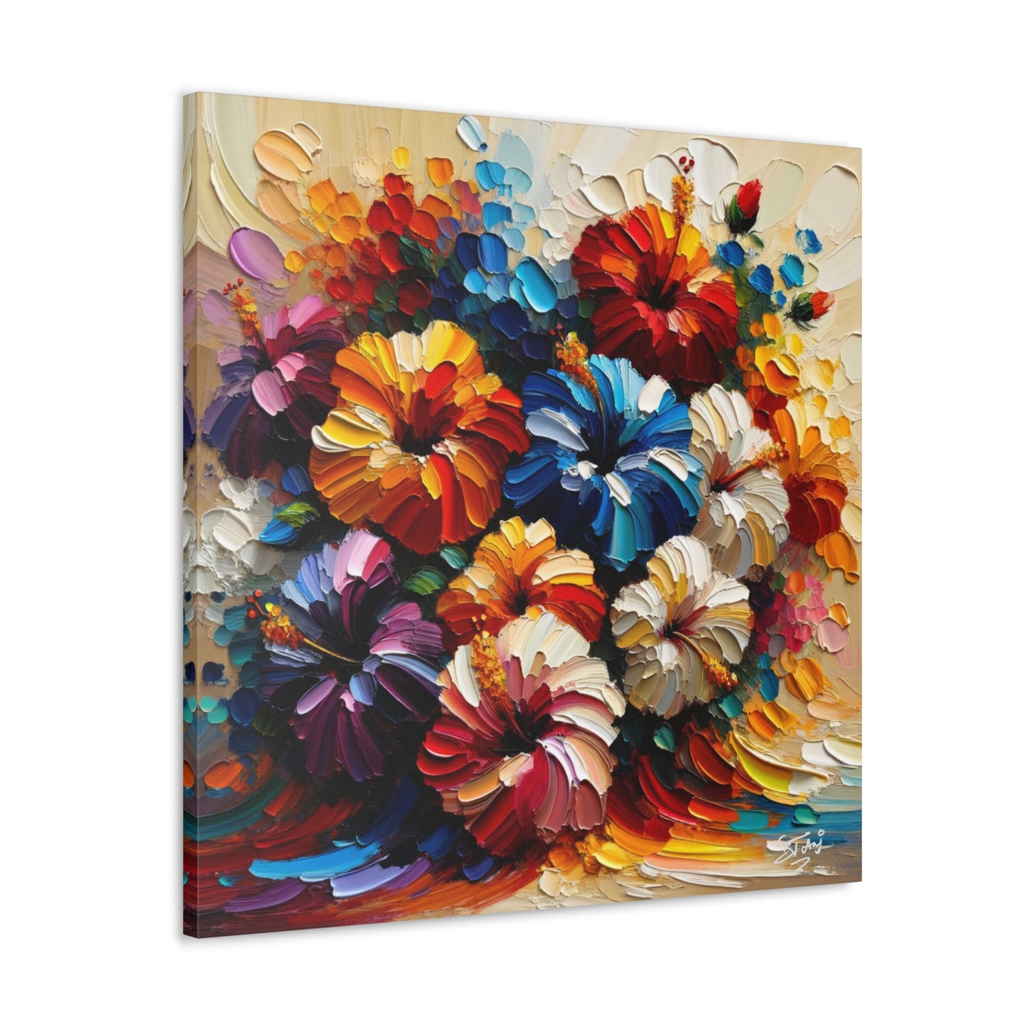 Print#2 of Hibiscus Flower Arrangement, Semi-abstract, Oil Paint finish, Caribbean, Tropical, Canvas Gallery Wraps