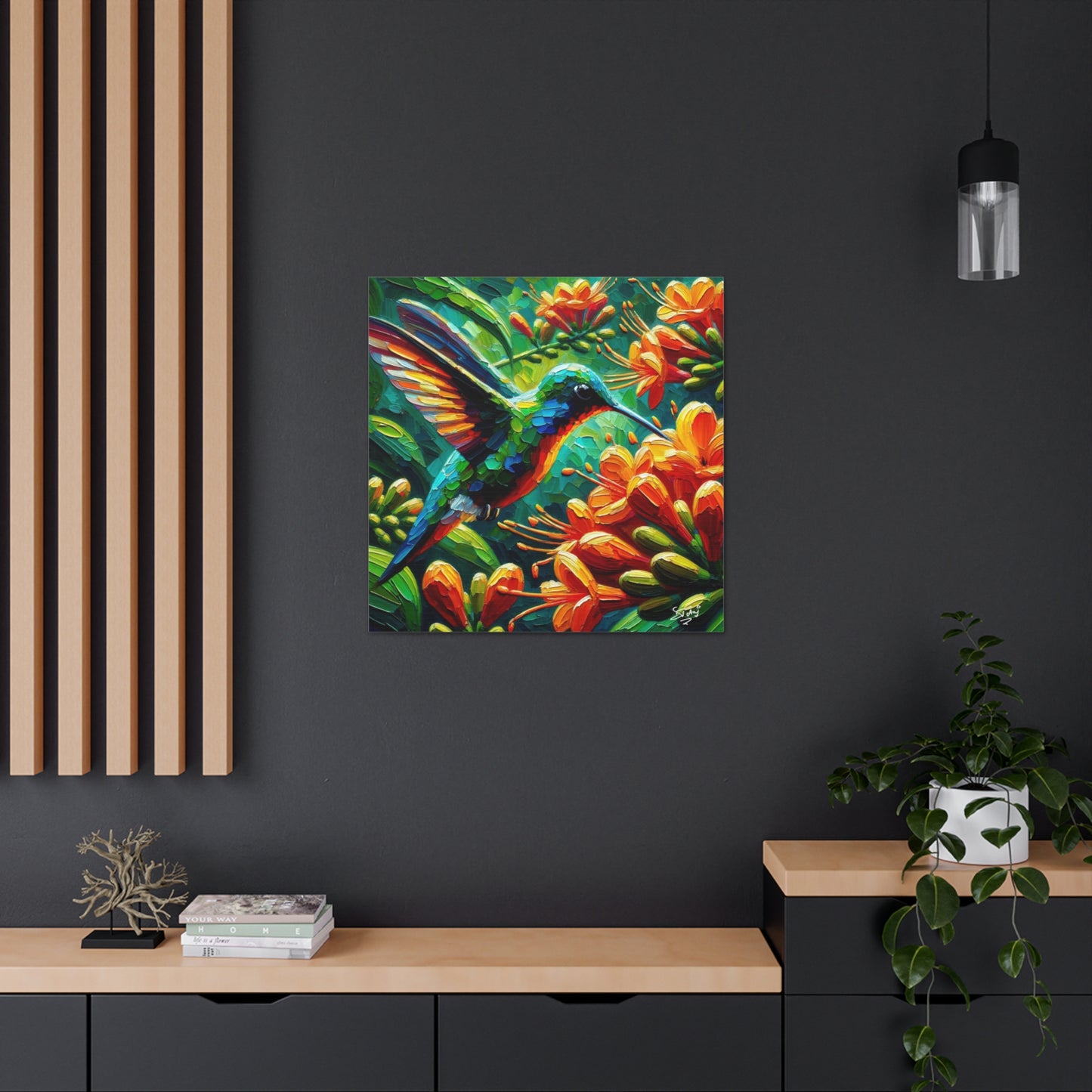 Art Print, Hummingbird, Caribbean Birds, Abstract Oil Finish, Caribbean Nature, Cultural, Heritage, Canvas Gallery Wrap