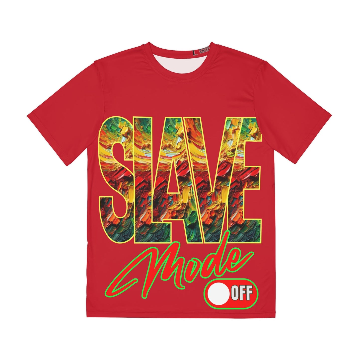 Men's Brushed Polyester Short Sleeve Tee (AOP), "SLAVE Mode Off"