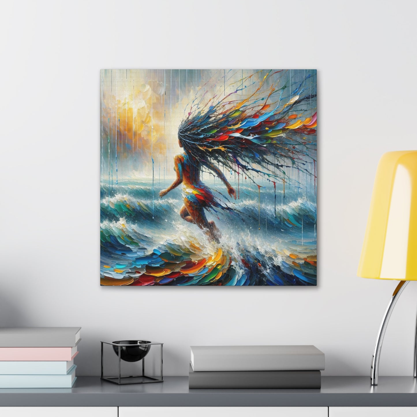 Art Print#5, East Indian Woman from Trinidad running into the Atlantic Ocean, Caribbean, Oil Finish, West Indian Art, Canvas Gallery Wraps