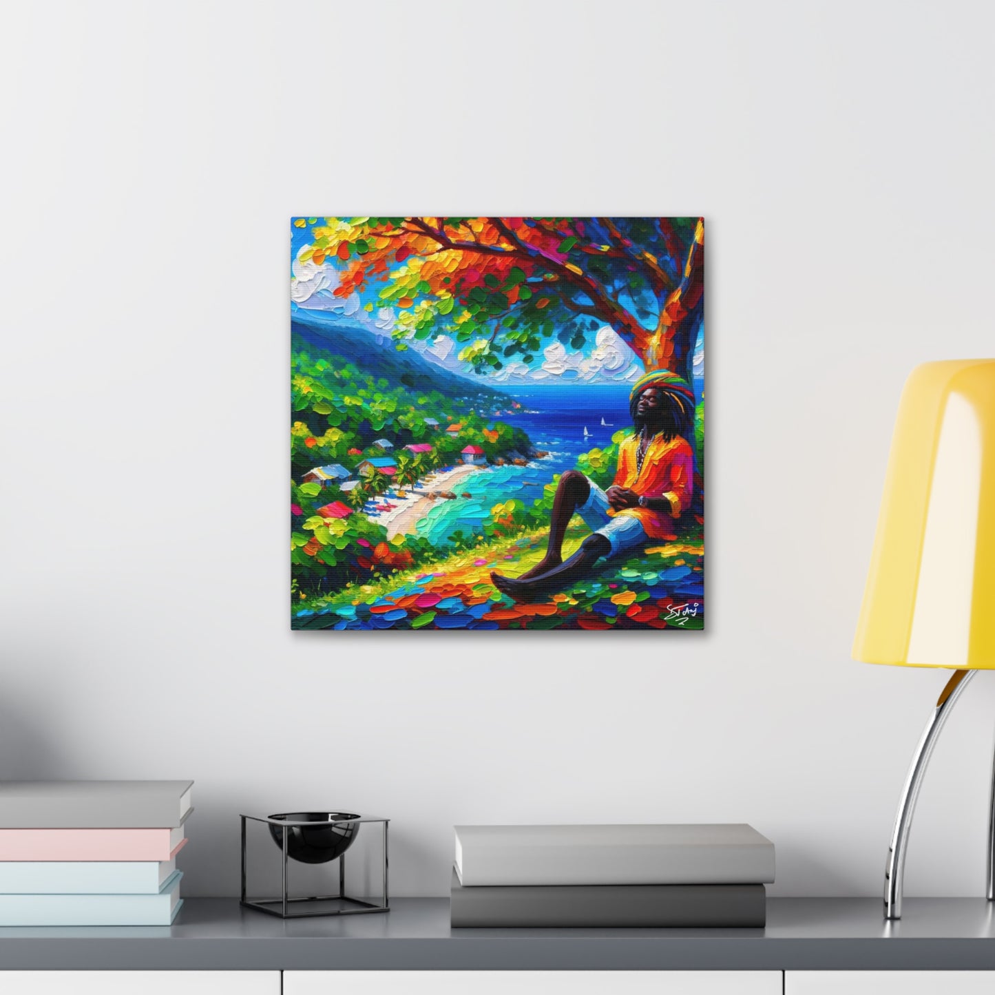 Art Print, Rastaman, "Relaxing" Oil Finish, West Indian Ethnicity, Cultural, Heritage, Abstract, Canvas Gallery Wrap