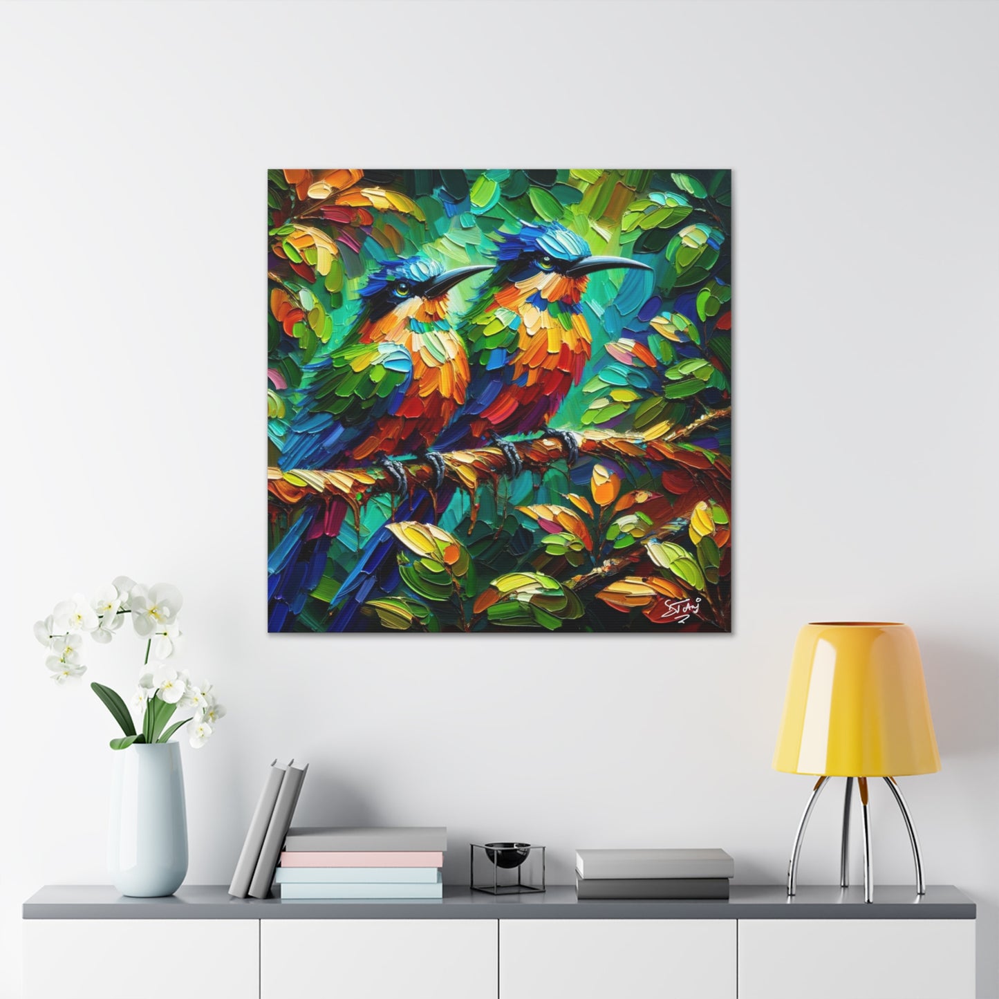 Art Print, Trinidad Motmot, Caribbean Birds, Abstract Oil Finish, Caribbean Nature, Cultural, Heritage, Canvas Gallery Wrap