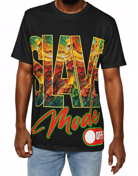 Men's Brushed Polyester Short Sleeve Tee (AOP), "SLAVE Mode Off"