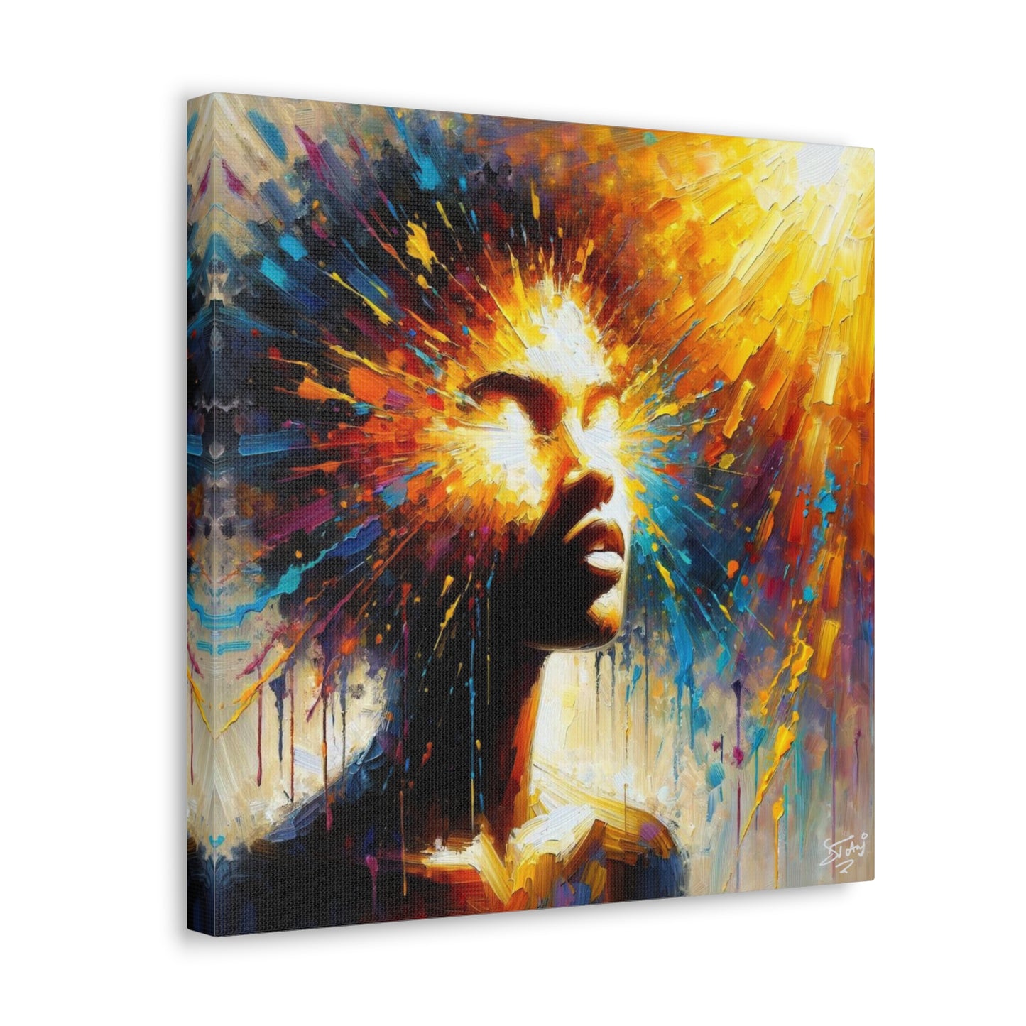 Art Print, Afro-Caribbean Woman, "Too Bright to See" Oil Finish, West Indian Ethnicity, Cultural, Heritage, Abstract, Canvas Gallery Wrap