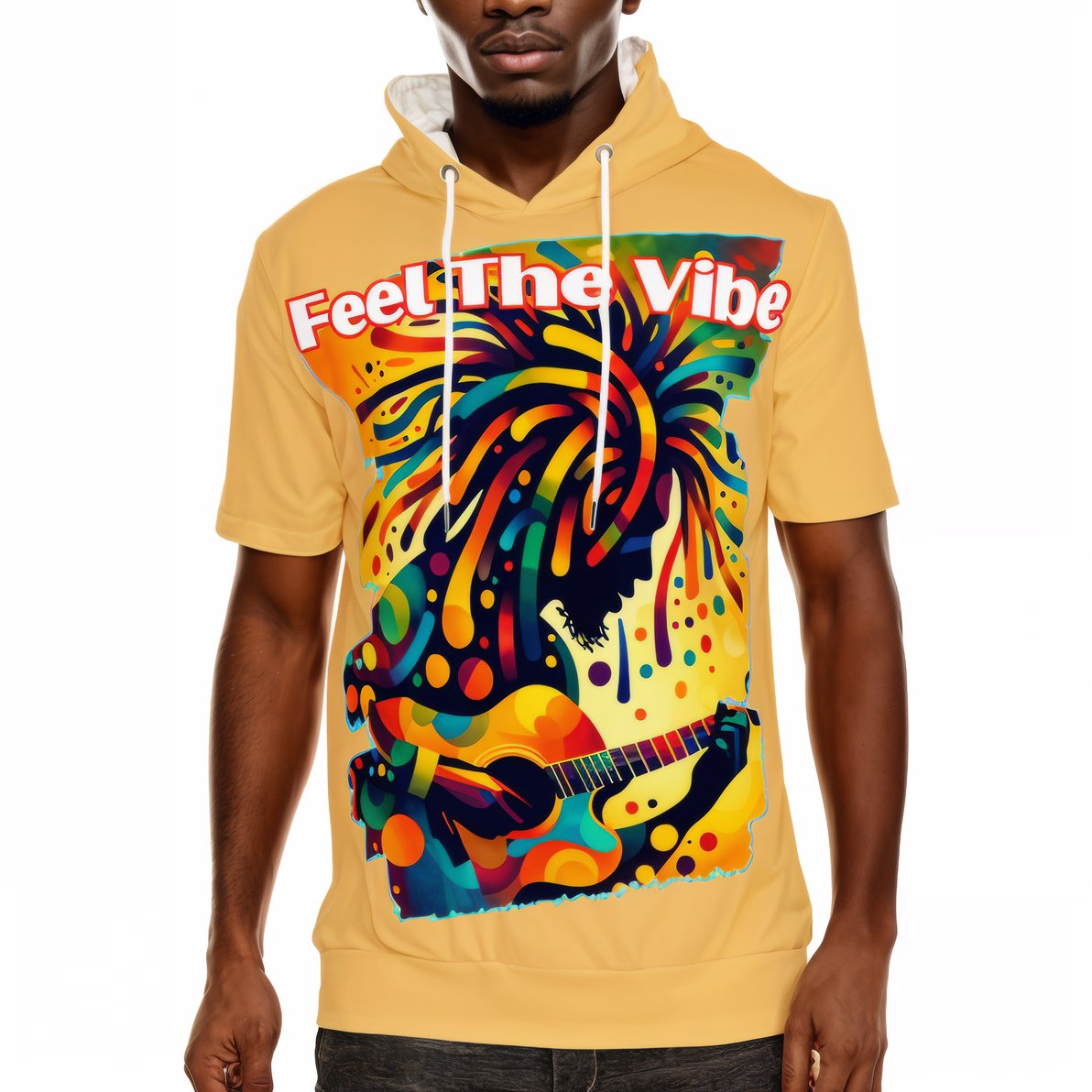 Men’s Cotton Hooded T-Shirt "Feel the Vibe, Caribbean Vibes"