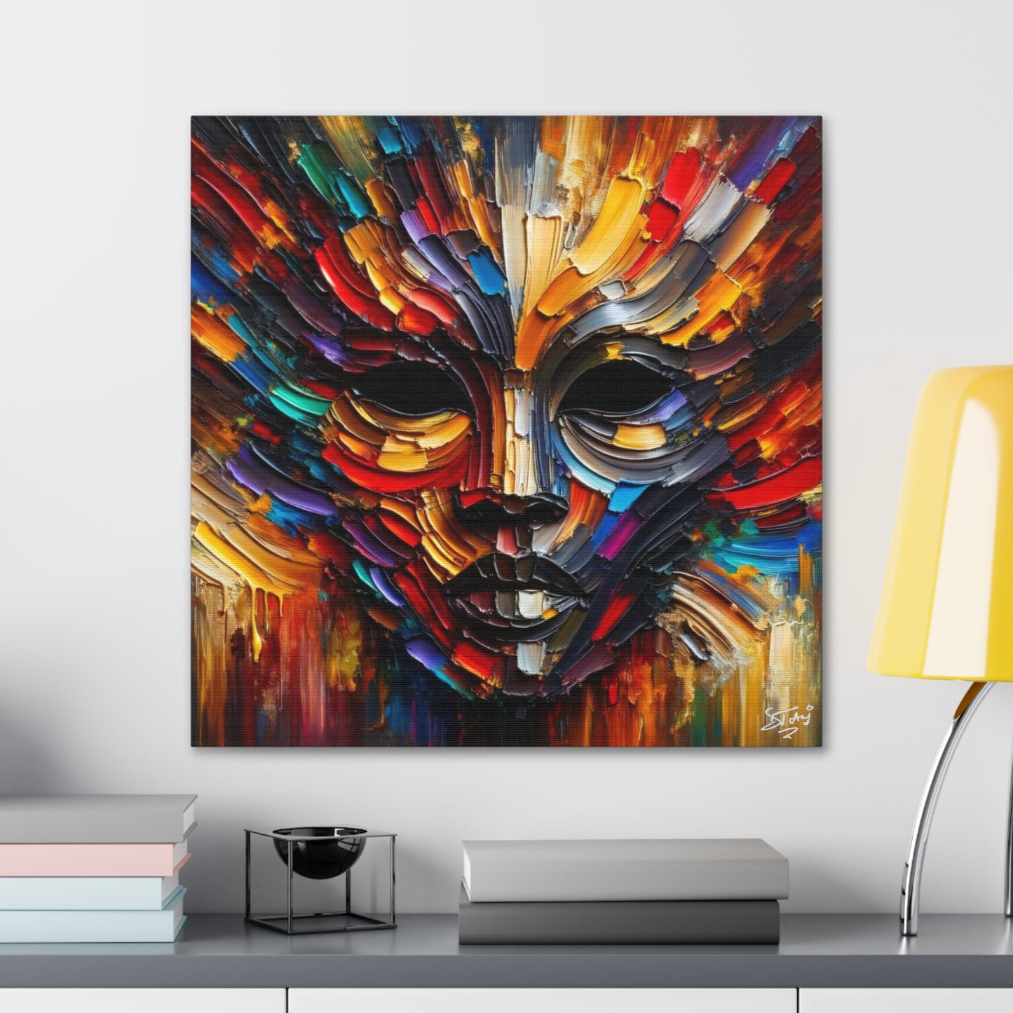 Art Print, Afro-Caribbean Mask, Oil Finish, Carnival,  West Indian Ethnicity, Cultural, Heritage, Semi-Abstract, Canvas Gallery Wrap