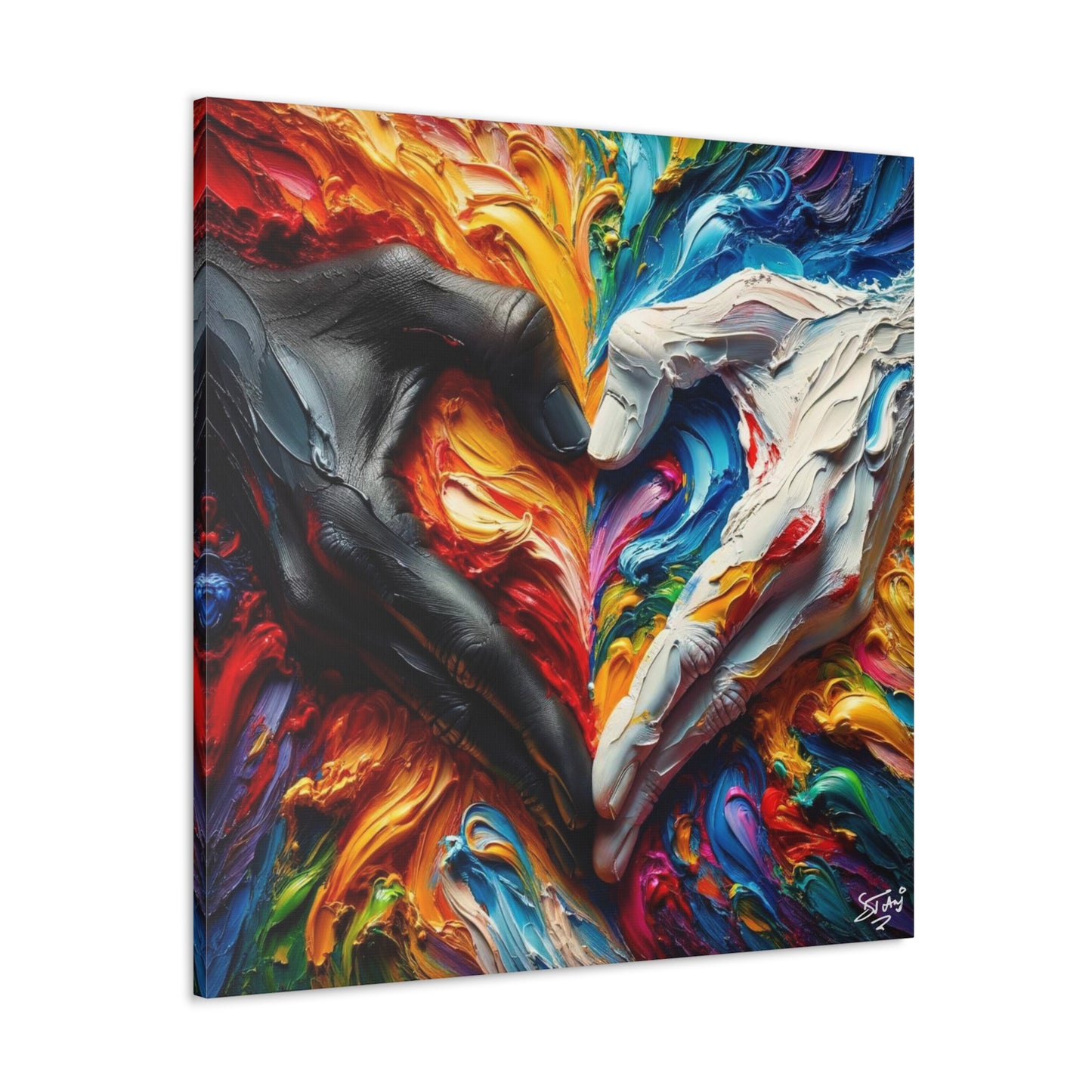 Art Print, Hands 'In Love,' Oil Finish, Unity, One Love, Semi-Abstract, Canvas Gallery Wrap