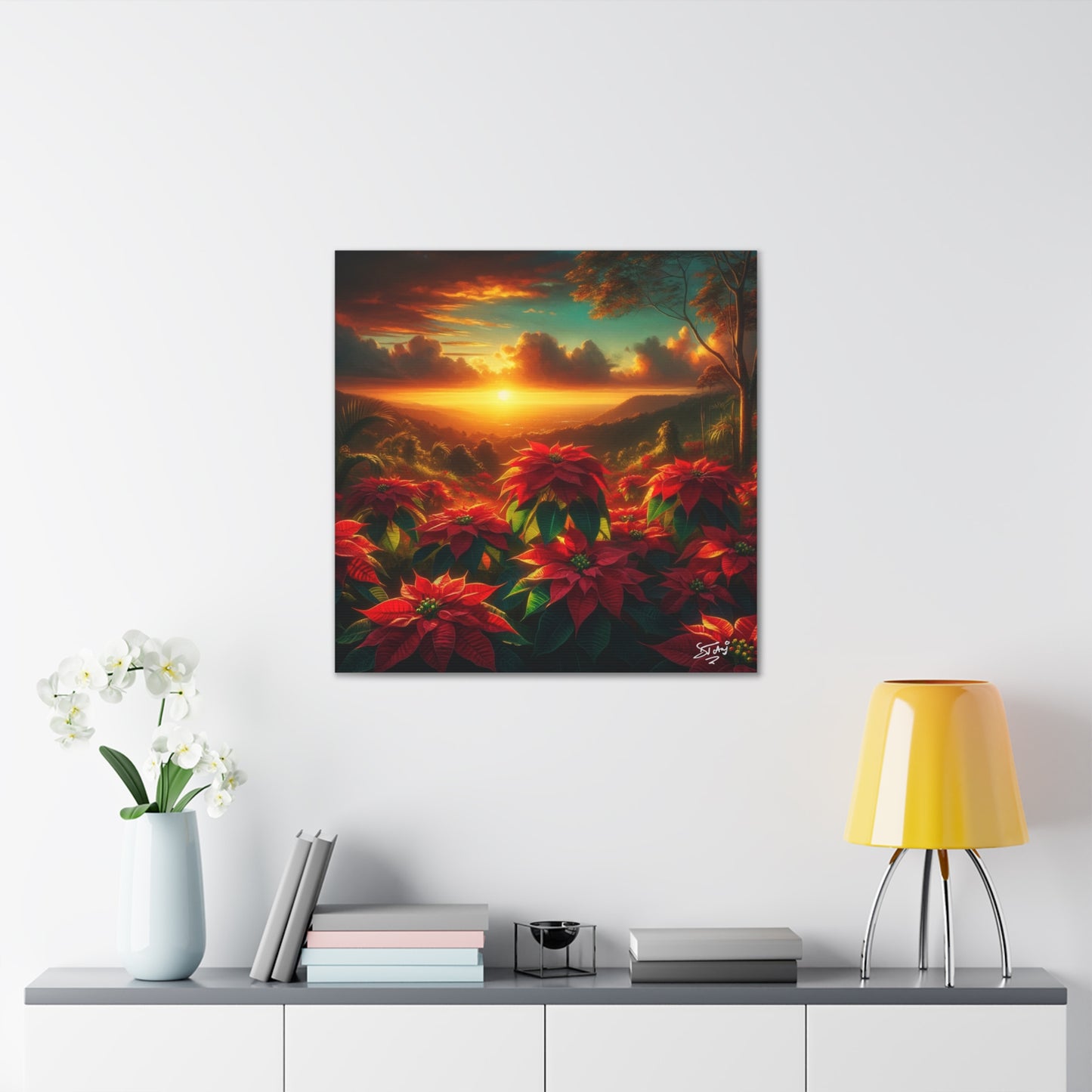 Print #2 of Wild Poinsettia Plants in the Caribbean During Sunset, Trinidad and Tobago, Canvas Gallery Wraps