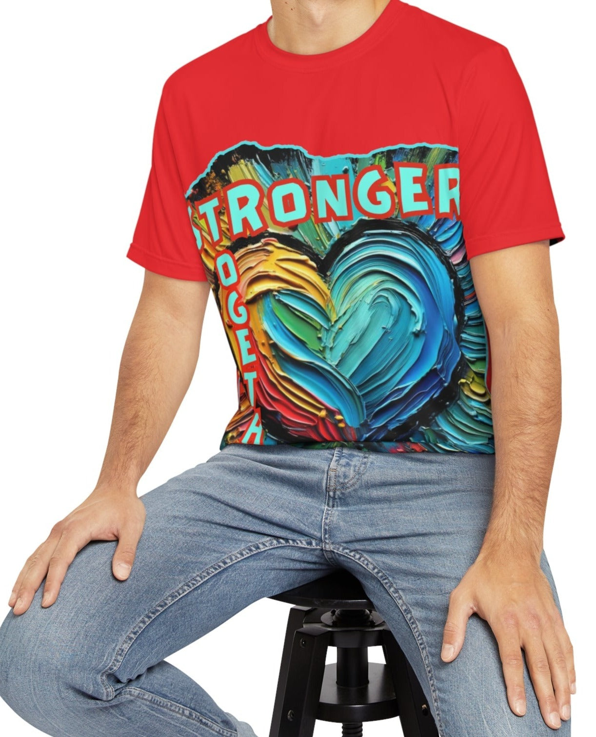 Men's Brushed Polyester Short Sleeve Tee (AOP), "Stronger Together"