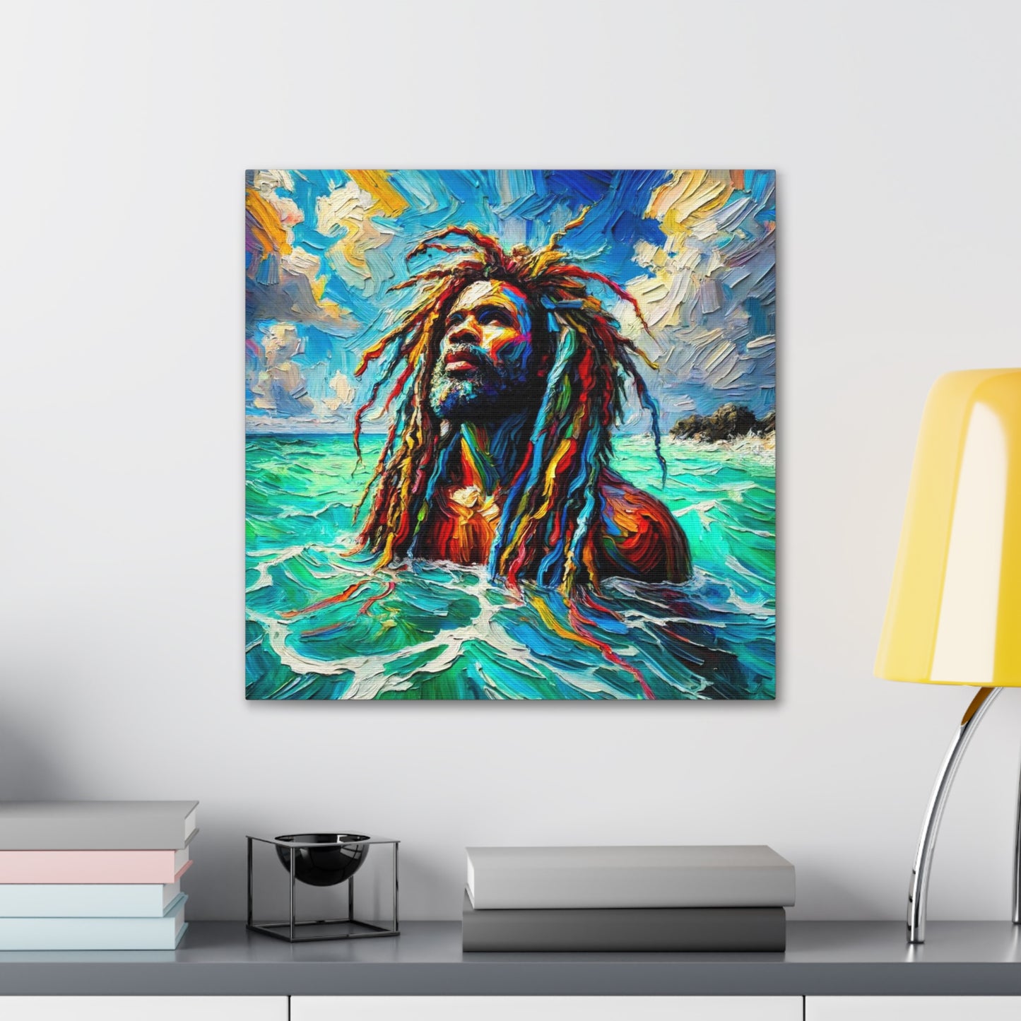 Art Print, Afro-Caribbean Man, "Sea Bath" Abstract, Oil Finish, West Indian Ethnicity, Cultural, Heritage, Abstract, Canvas Gallery Wrap