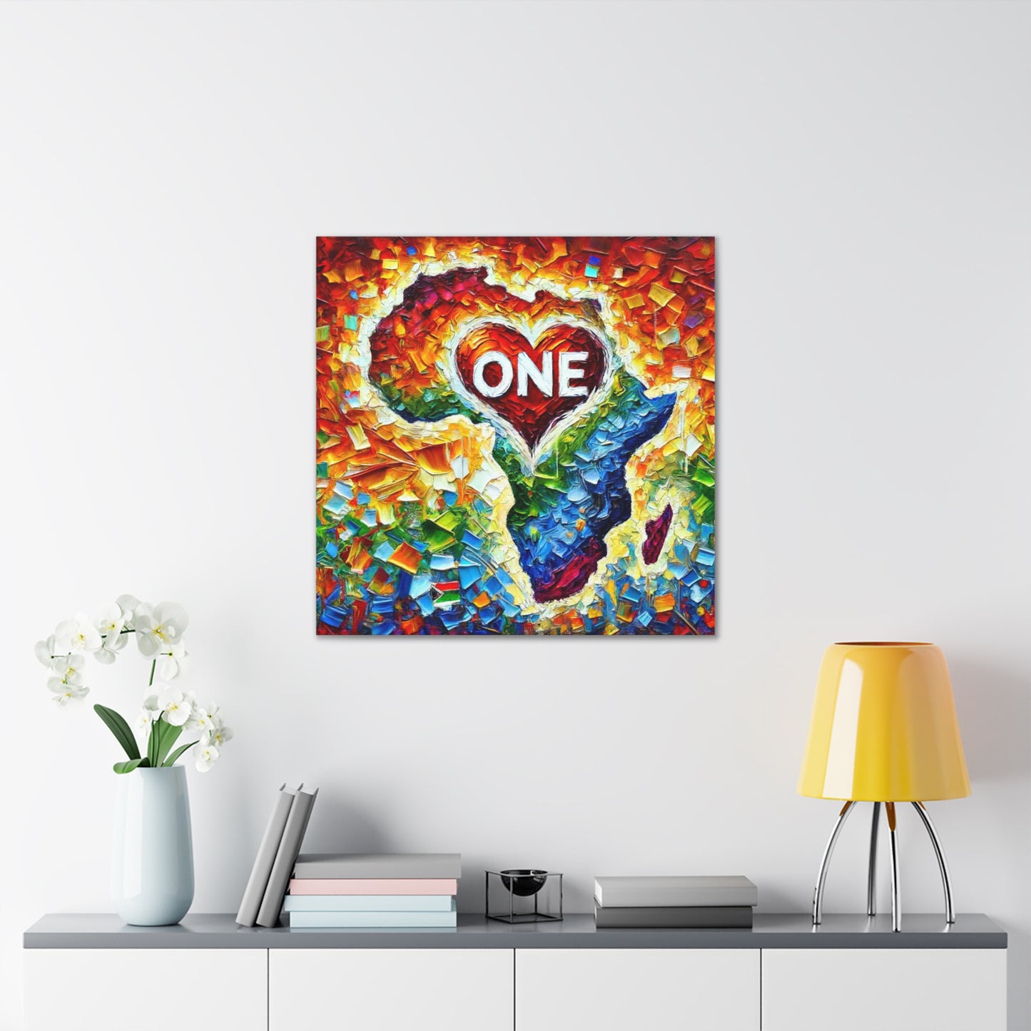 Art Print, "One Love" Oil Finish, Abstract, African Unity, Ethnicity, Cultural, Heritage, Semi-Abstract, Canvas Gallery Wrap