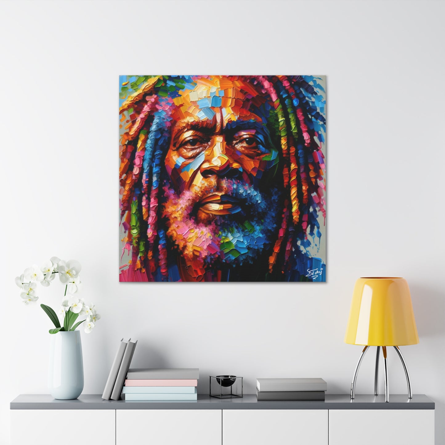 Art Print, Trini Rastaman, Oil Finish, West Indian Ethnicity, Cultural, Heritage, Semi-Abstract, Canvas Gallery Wrap