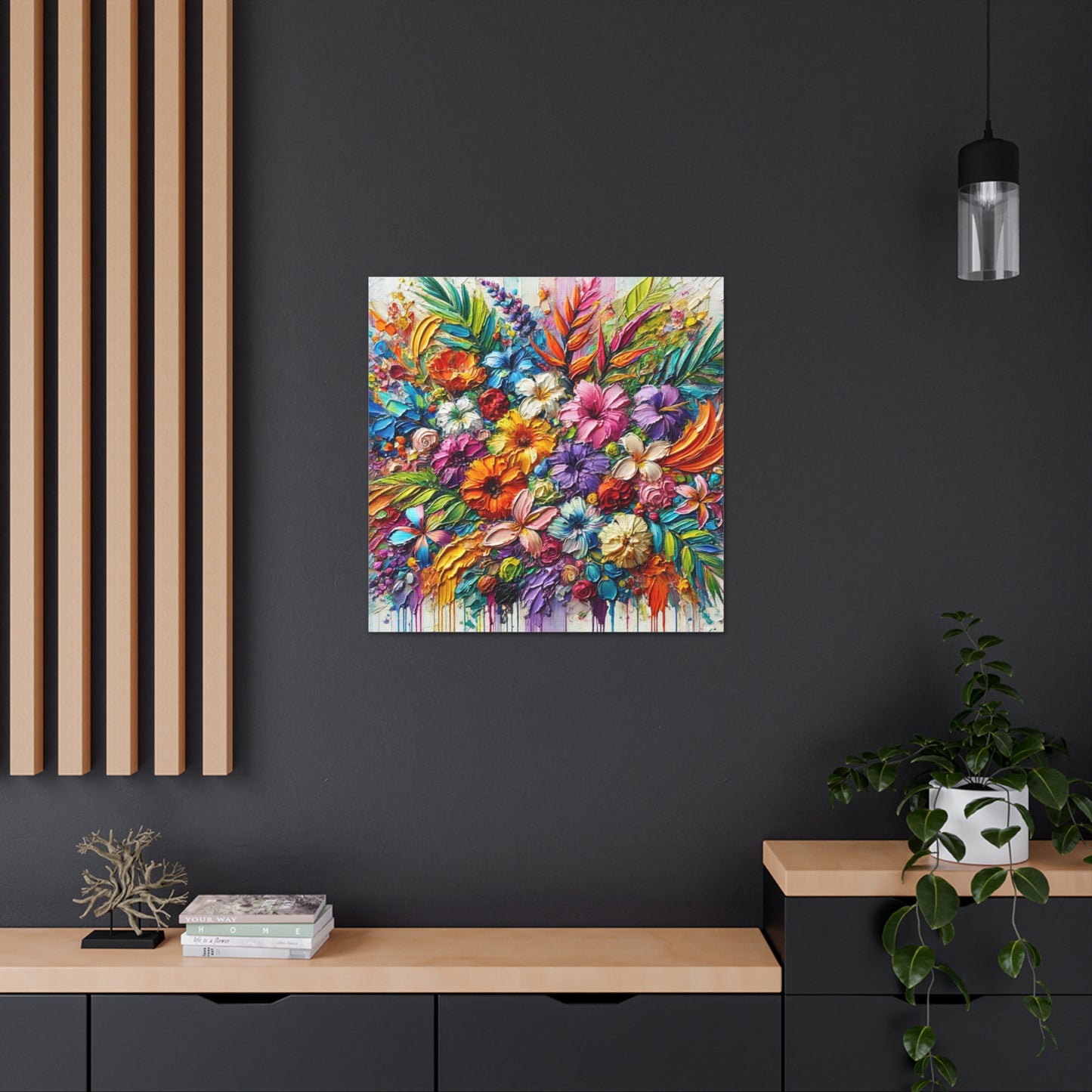 Art Print of Tropical Floral Arrangement, Abstract Oil Finish, West Indian Art, Canvas Gallery Wraps