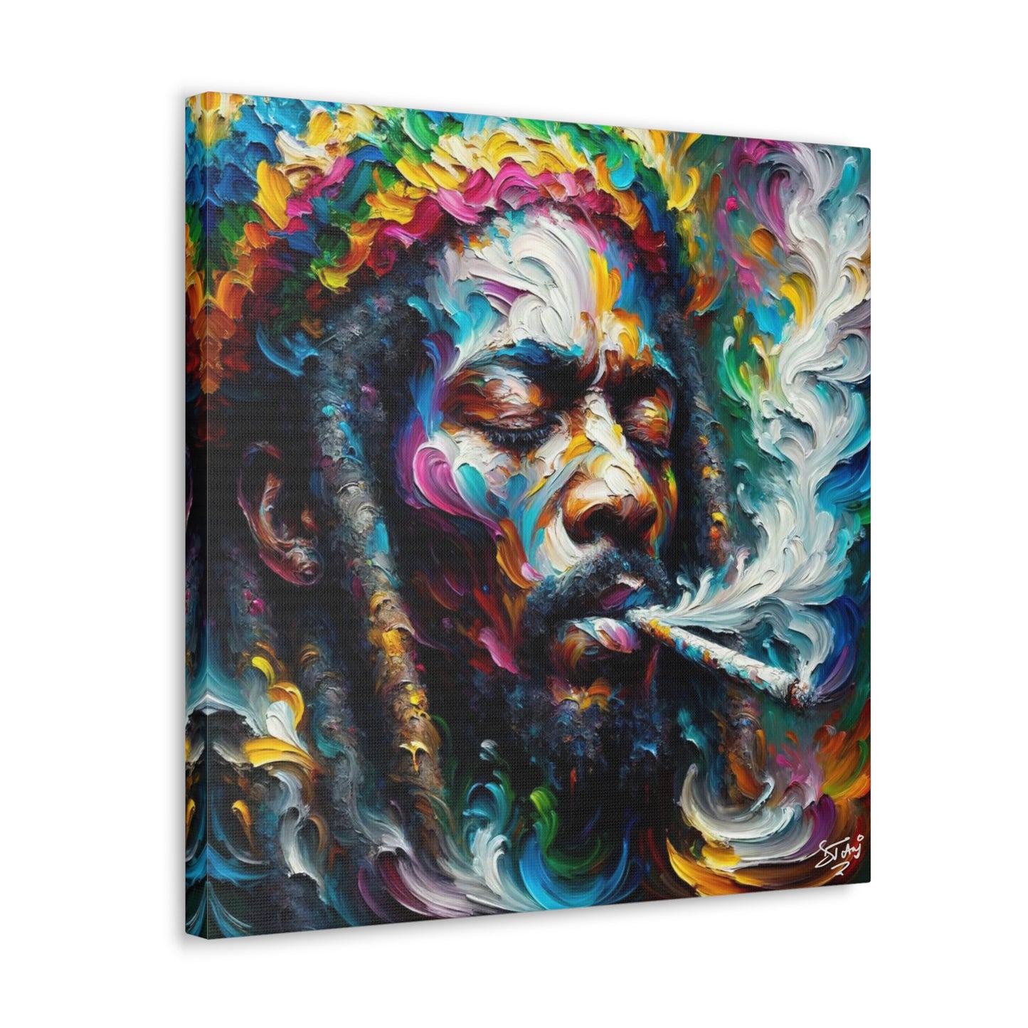 Art Print, "Rastaman Live Up," Oil Finish, West Indian Ethnicity, Cultural, Heritage, Semi-Abstract, Canvas Gallery Wrap