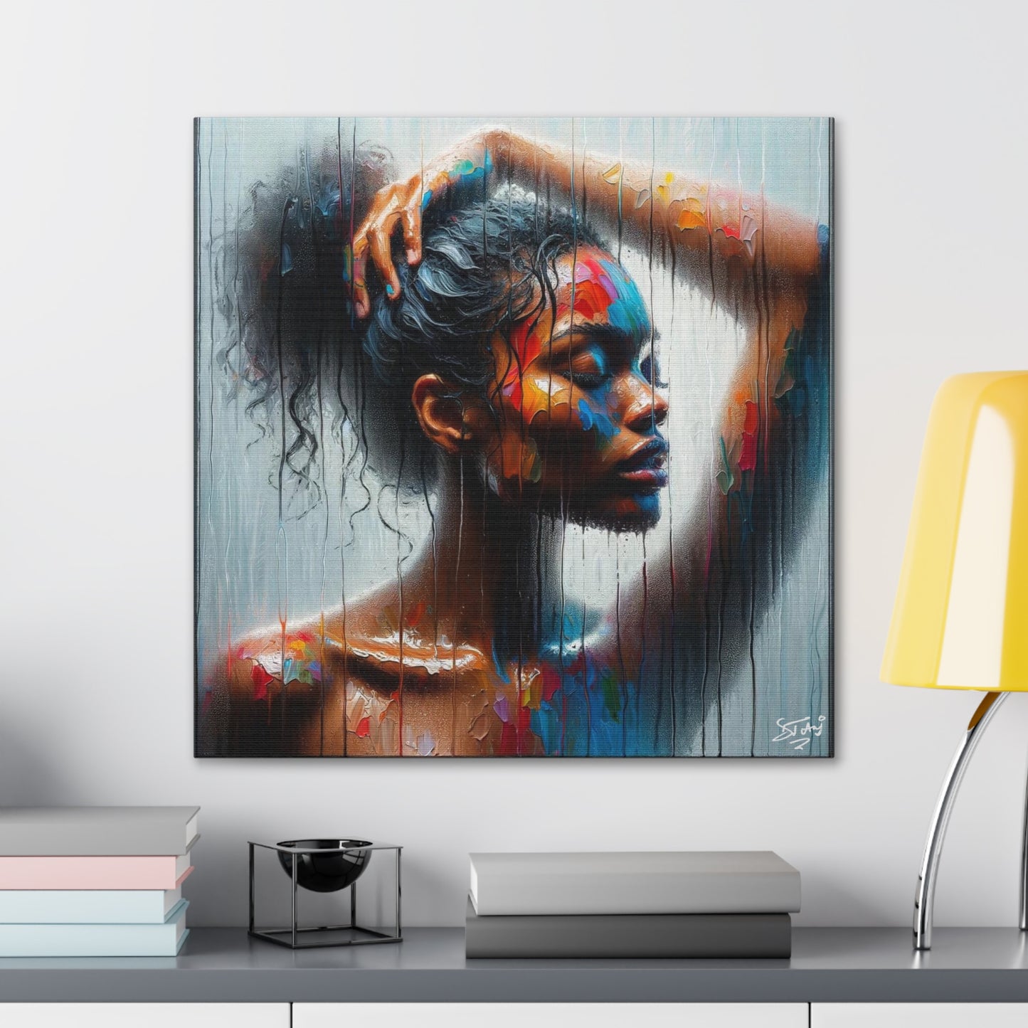 Art Print, Afro-Caribbean Woman in Sauna, Oil Finish, West Indian Ethnicity, Cultural, Heritage, Semi-Abstract, Canvas Gallery Wrap