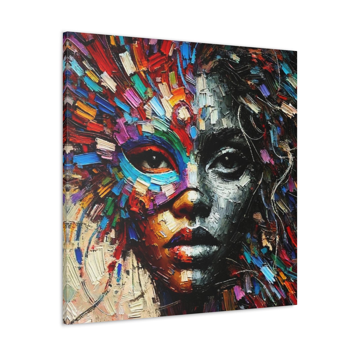 Art Print, African Woman, Black Power, Silhouette, Mask, Abstract Oil Finish, Unity, One Love, Canvas Gallery Wrap