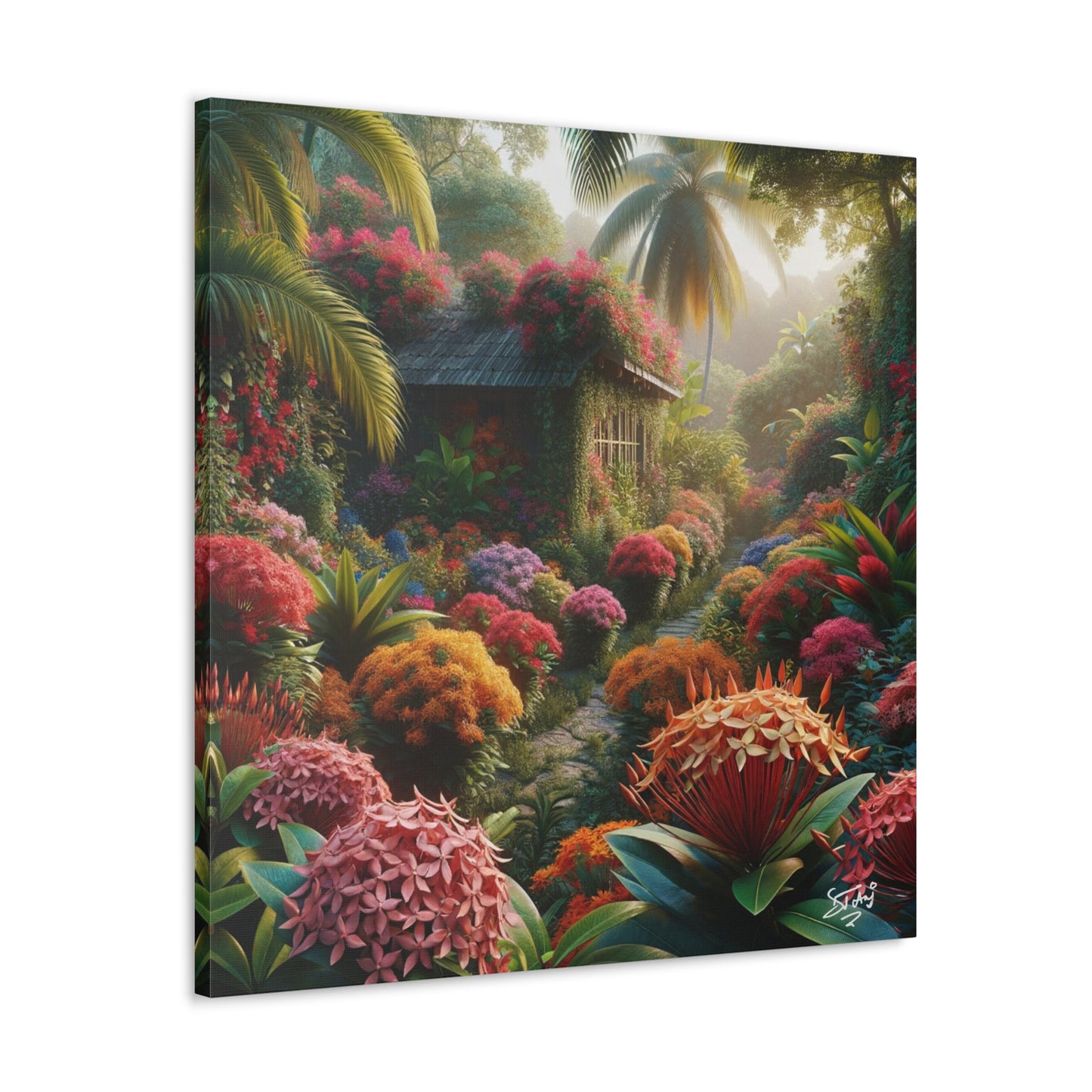 Oil Print of Ixora Garden in The Caribbean, Vibrant and Vivid Colors of Ixora flowers, Trinidad and Tobago, Canvas Gallery Wraps