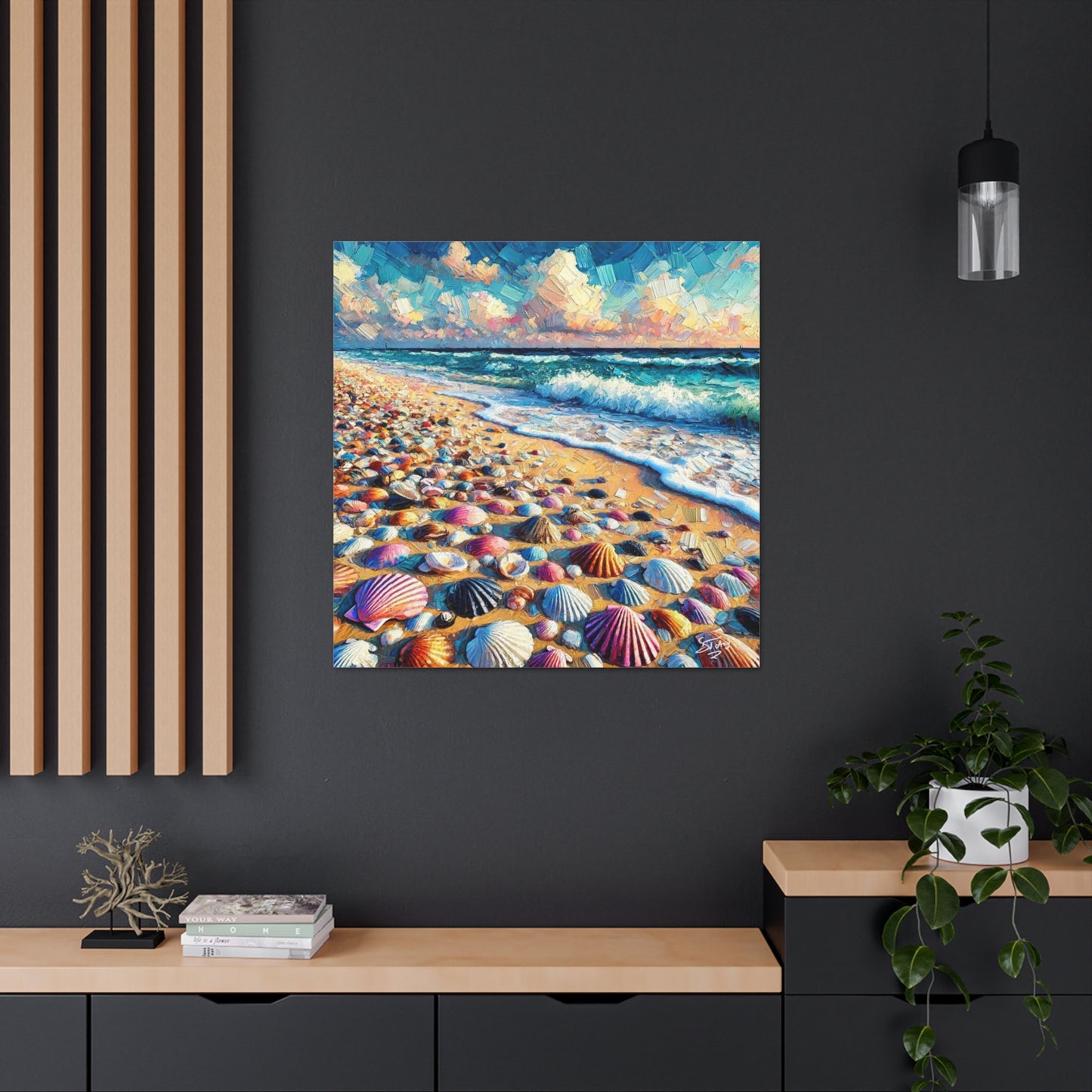 Art Print, Seashells, Caribbean Beach Scene, Abstract, Oil Painting, West Indian Art, Canvas Gallery Wraps