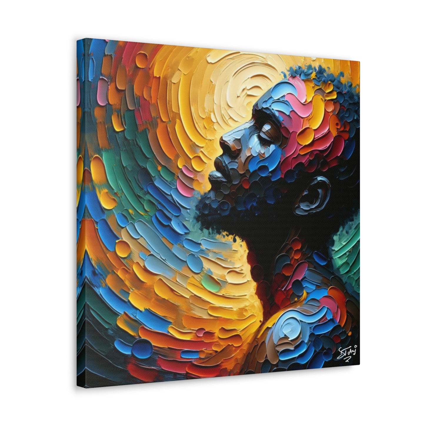 Art Print, Afro-Caribbean Man, "Deep in Thought," Oil Finish, West Indian Ethnicity, Cultural, Heritage, Abstract, Canvas Gallery Wrap