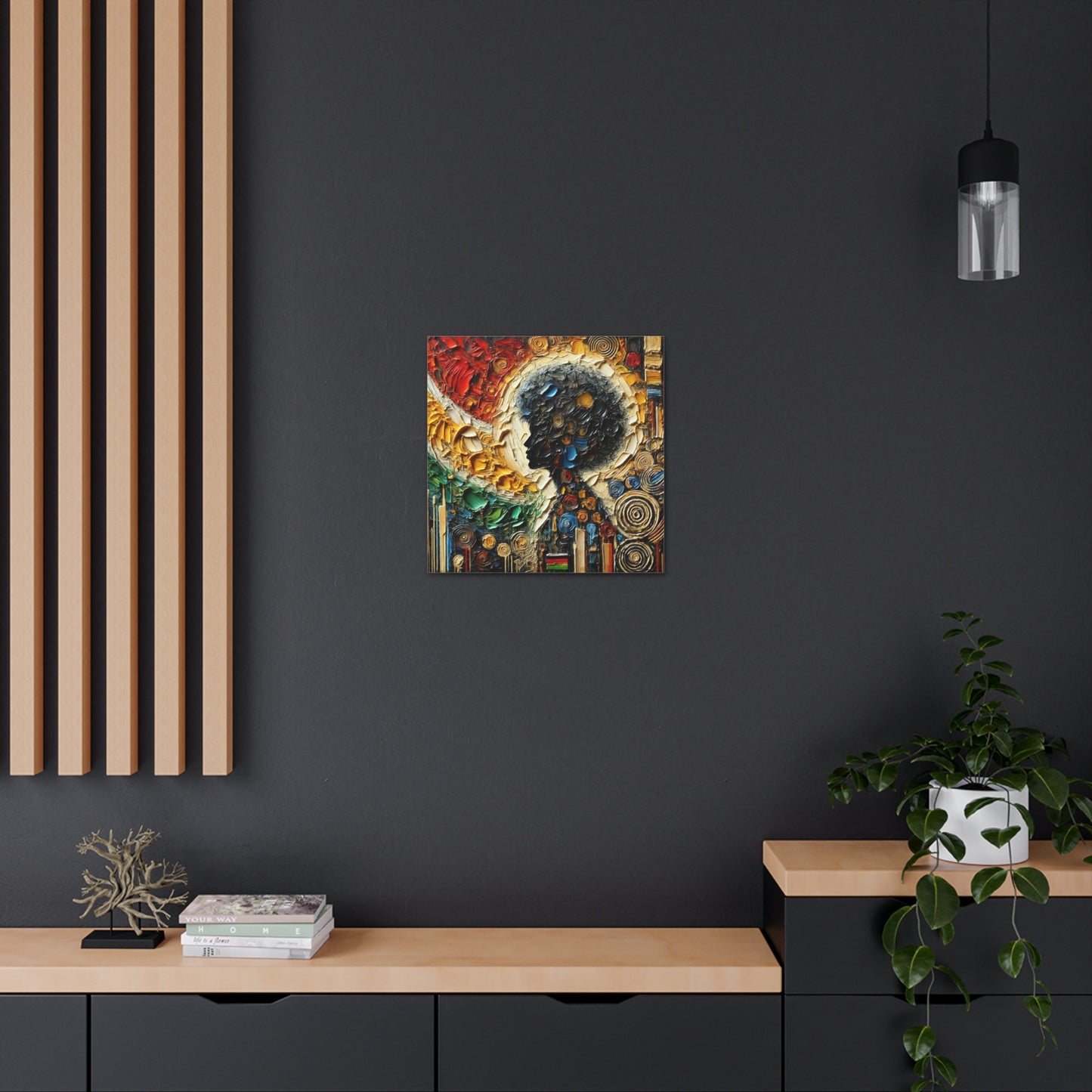 Art Print, African Print, Black Power, Silhouette, Abstract Oil Finish, Unity, One Love, Canvas Gallery Wrap