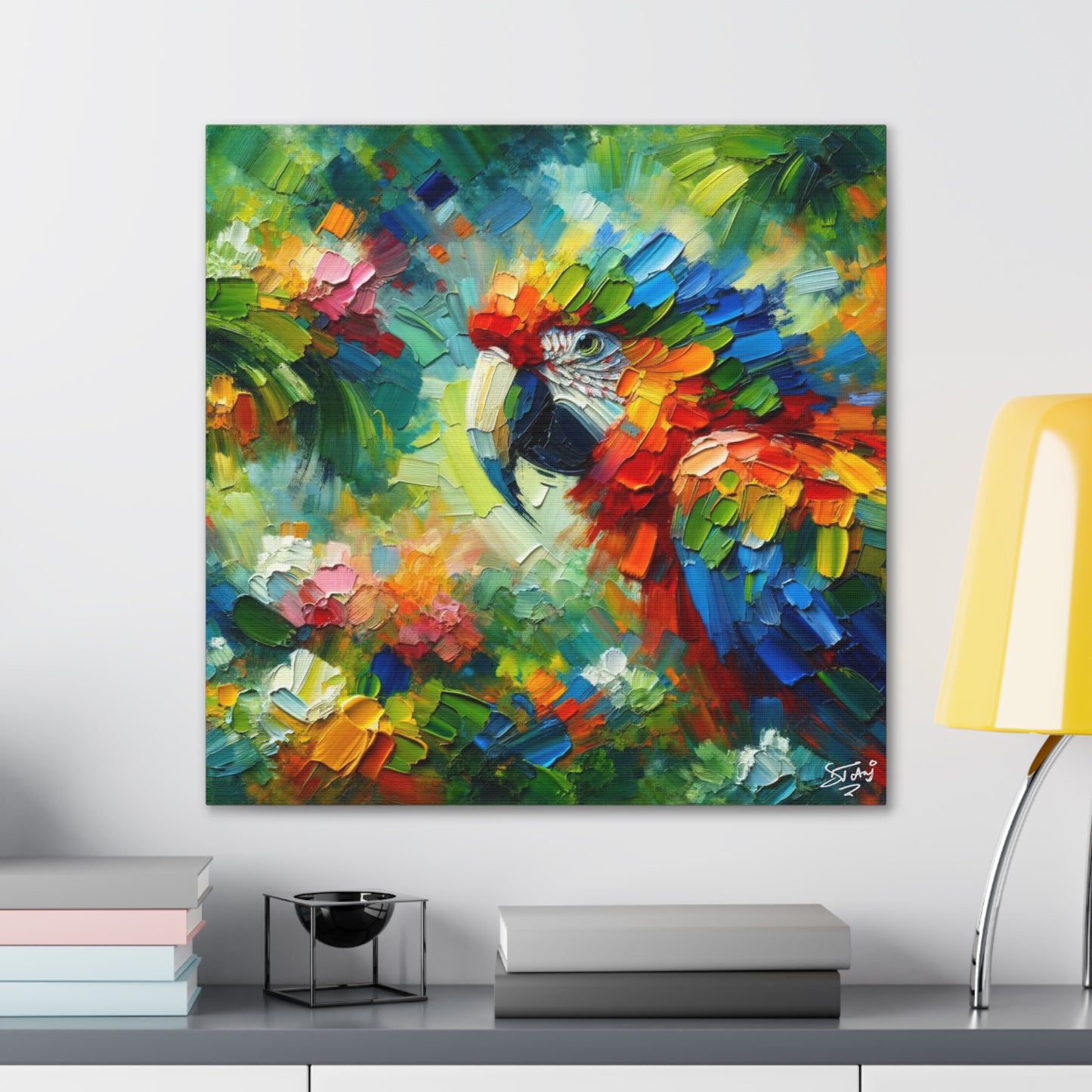 Art Print, The Parrot, Oil Finish, Caribbean Nature, Cultural, Heritage, Semi-Abstract, Canvas Gallery Wrap