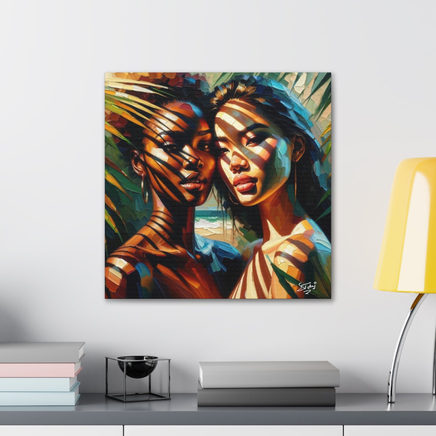 Art Print, Caribbean Women, "In the Shade" Oil Finish, West Indian Ethnicity, Cultural, Heritage, Canvas Gallery Wrap