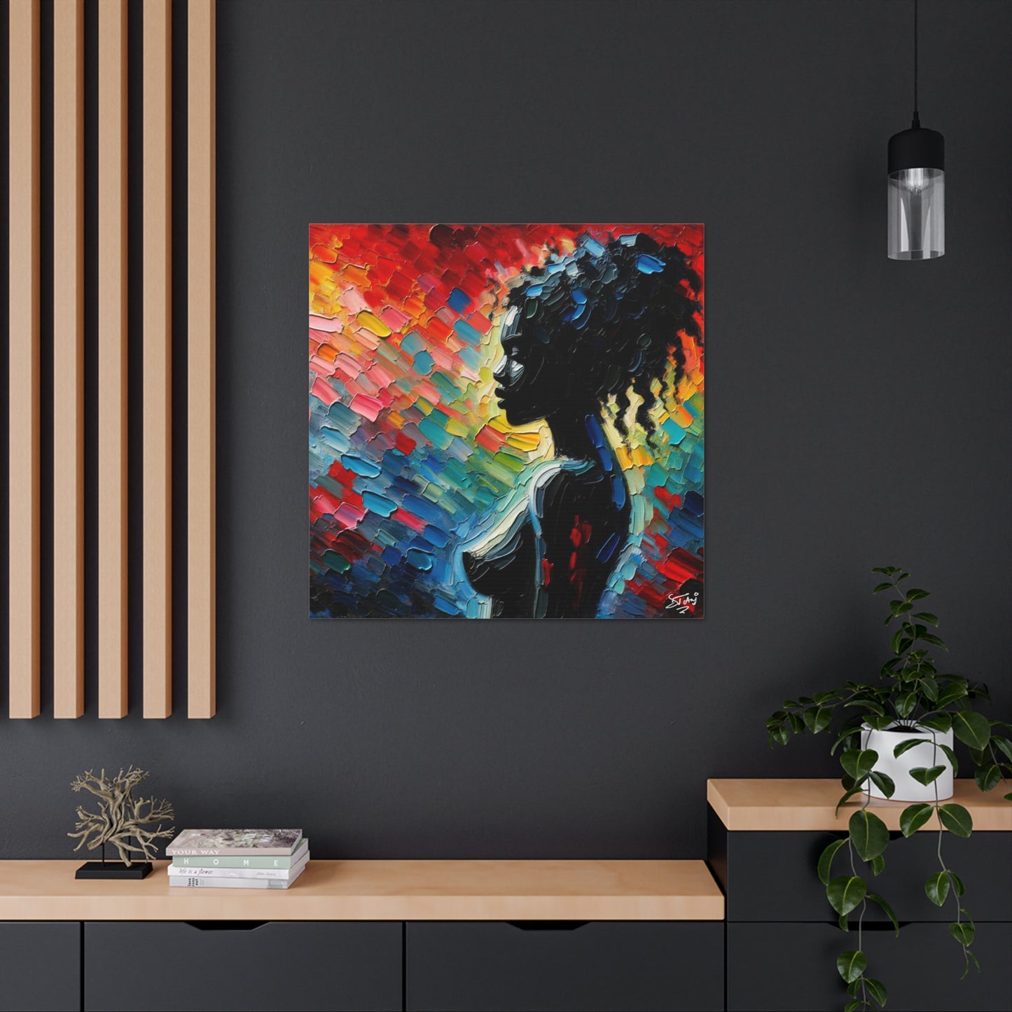 Art Print, Afro-Caribbean Woman, Silhouette, Oil Finish, West Indian Ethnicity, Cultural, Heritage, Abstract, Canvas Gallery Wrap