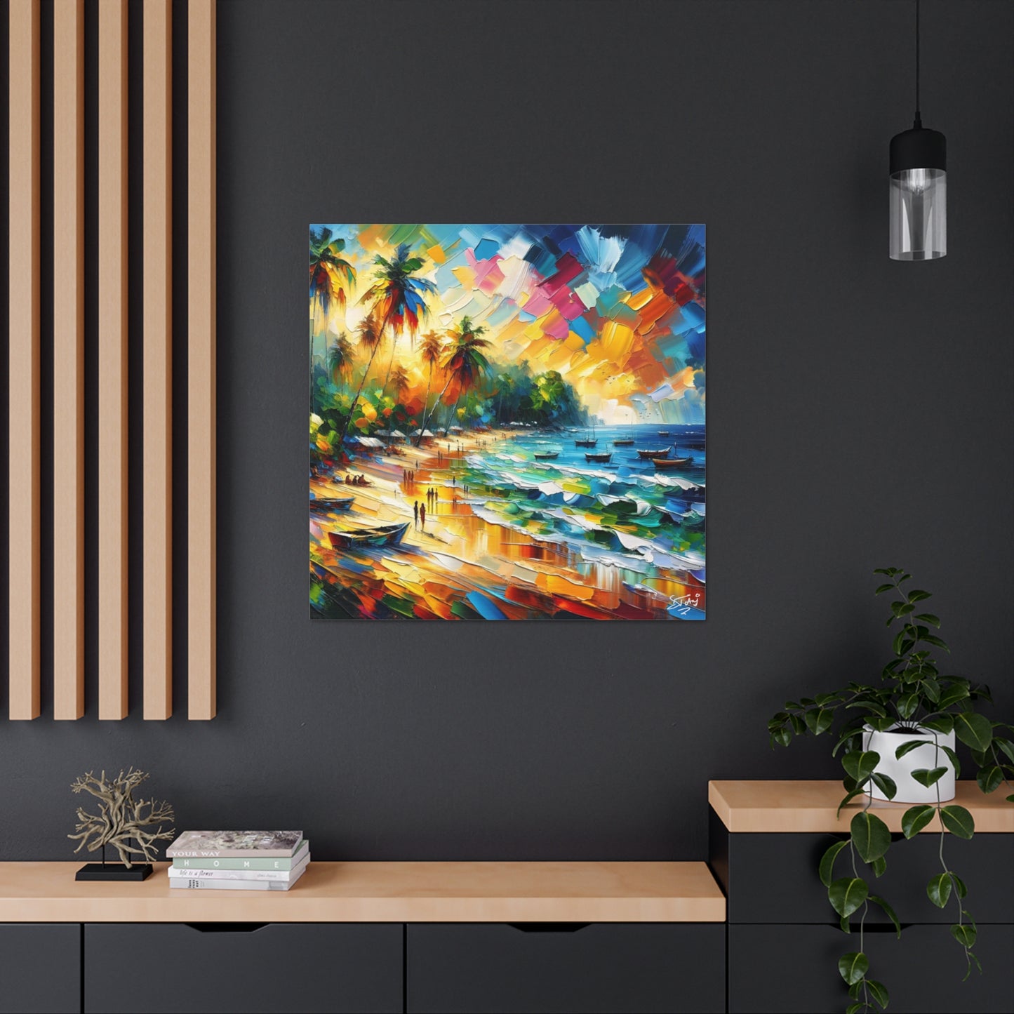 Art Print of Caribbean Sunset, Abstract, Oil Painting, West Indian Art, Canvas Gallery Wraps