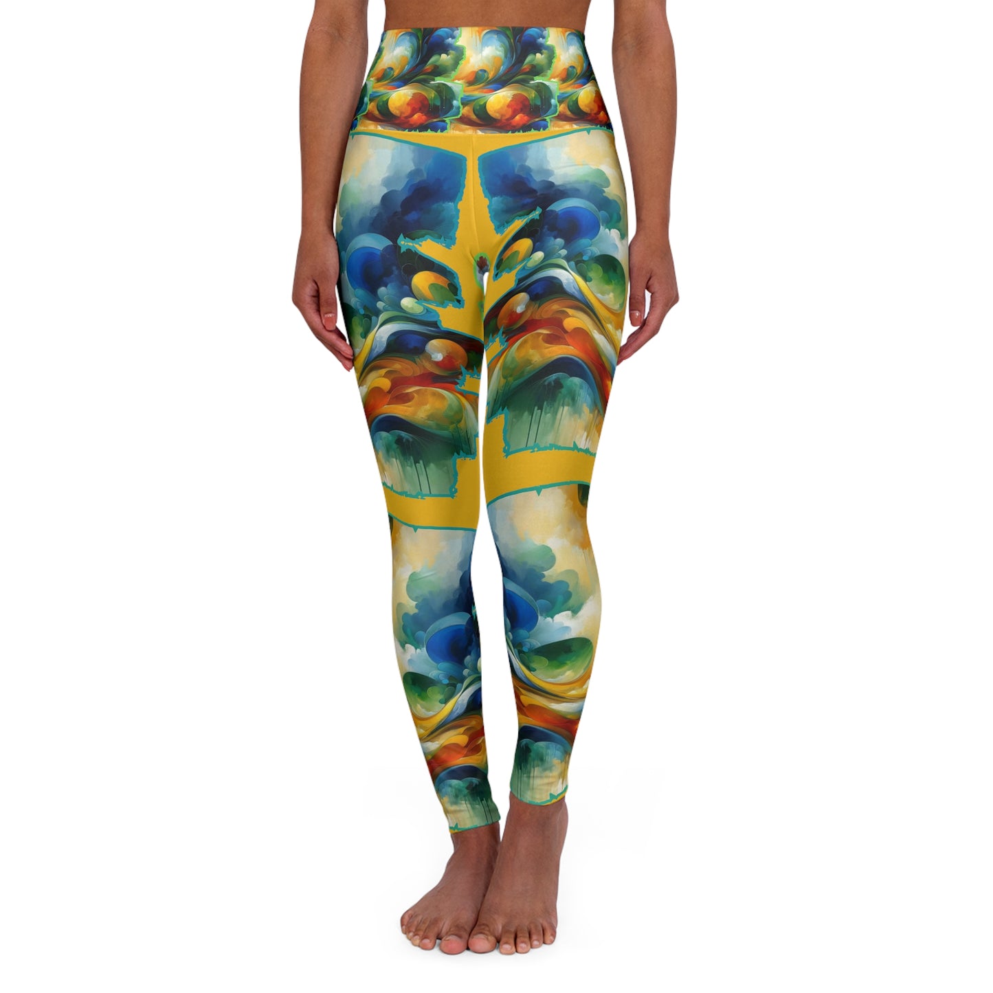 High Waisted Yoga Leggings (AOP) Abstract Summer Print