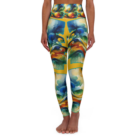 High Waisted Yoga Leggings (AOP) Abstract Summer Print