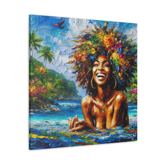 Art Print, Afro-Caribbean Woman, "In Living Color" Abstract, Oil Finish, West Indian Ethnicity, Cultural, Heritage, Abstract, Canvas Gallery Wrap