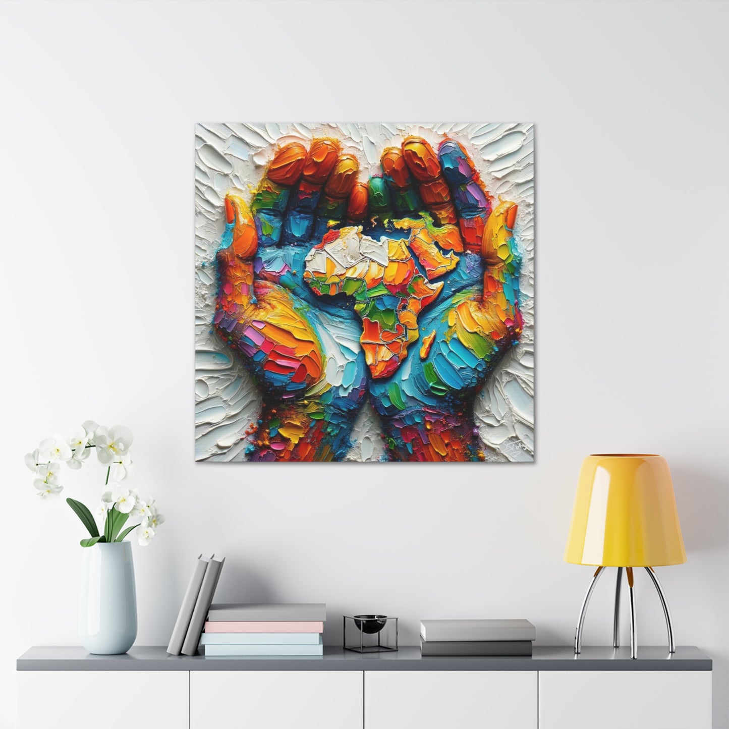 Art Print, "Africa in the Palm of My Hand" Oil Finish, West Indian Ethnicity, Cultural, Heritage, Abstract, Canvas Gallery Wrap