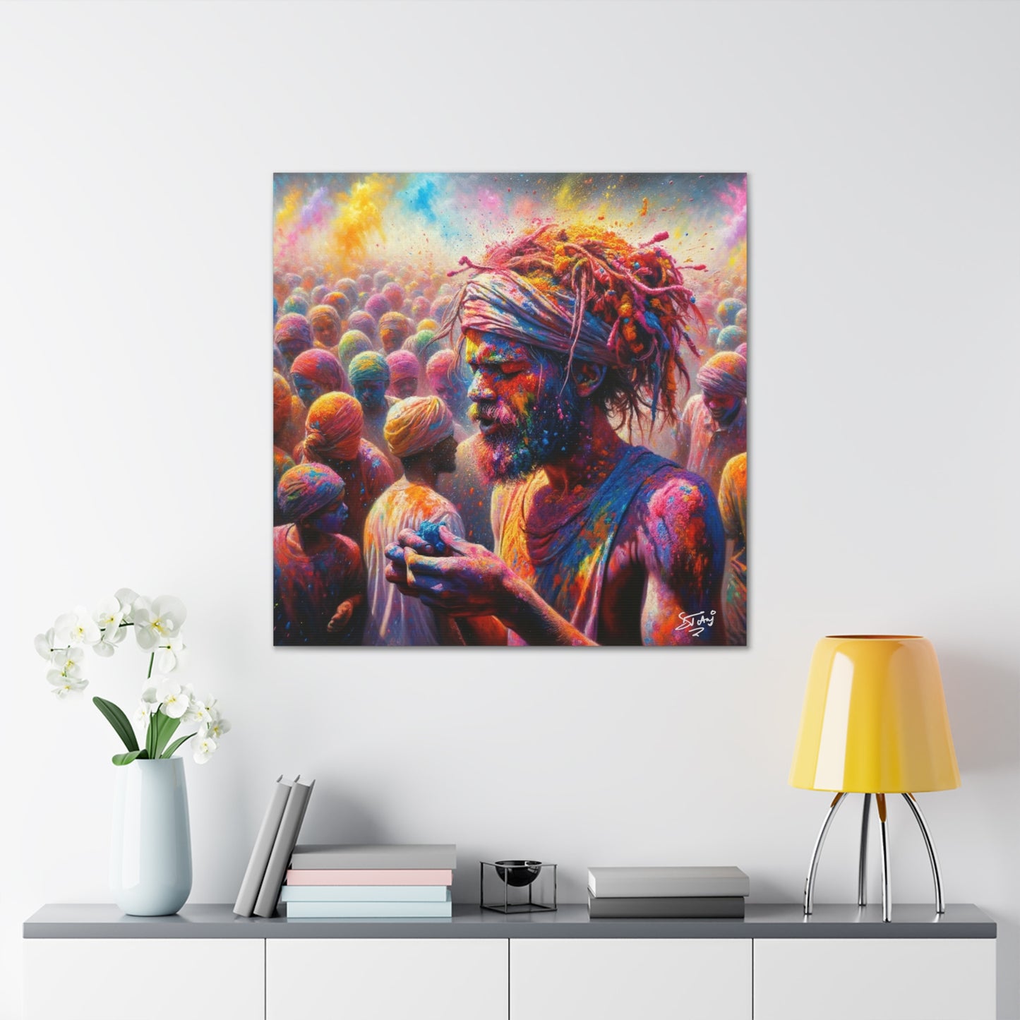 Art Print, Indo-Caribbean Man, "Phagwa" Oil Finish, West Indian Ethnicity, Cultural, Heritage, Canvas Gallery Wrap