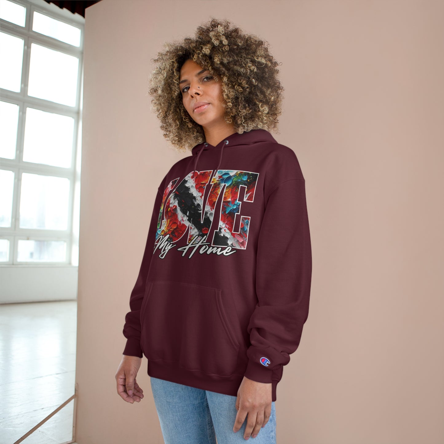 Champion Hoodie, "Love My Home" Inclusion, Anti-Racism, Racial Justice, One Love, Unity, Diversity, Immigrant Outsiders, Trinidad Caribbean Culture, FashionWithPurpose, ConsciousClothing, Cultural Identity, Black Inspiration Empowerment