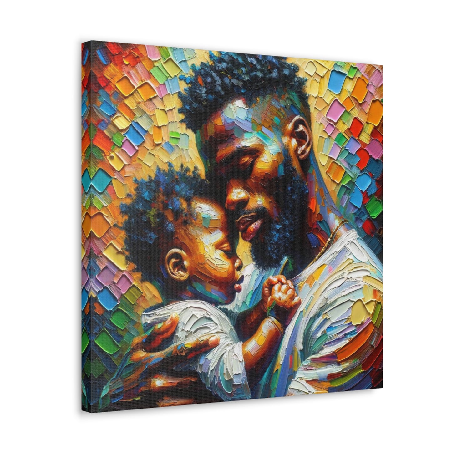 Art Print, Father & Son, Afro-Caribbean Man, Oil Finish, West Indian Ethnicity, Cultural, Heritage, Semi-Abstract, Canvas Gallery Wrap