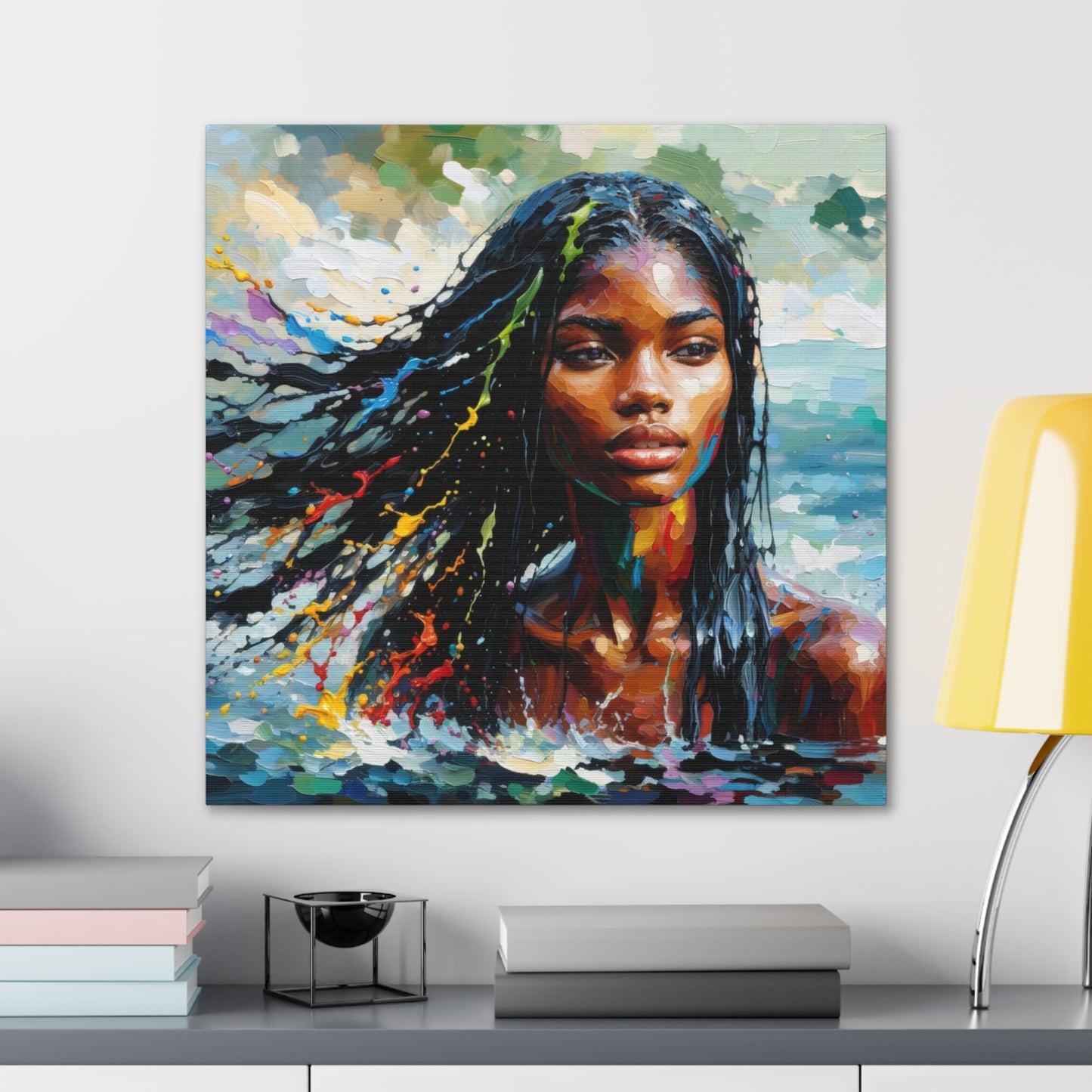 Art Print#4 of Trini Woman - Chilling in the Caribbean Sea, Oil Finish, West Indian Ethnicity, Cultural, Heritage Art, Canvas Gallery Wraps