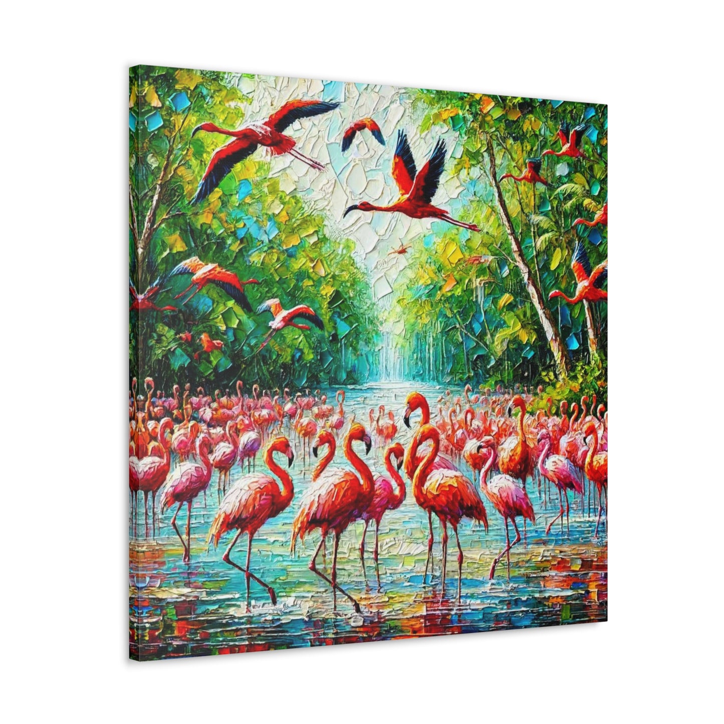 Art Print, Scarlet Ibises & Flamingos in Their Natural Mangrove Habitat in Trinidad and Tobago, Caribbean, West Indian Art, Canvas Gallery Wraps