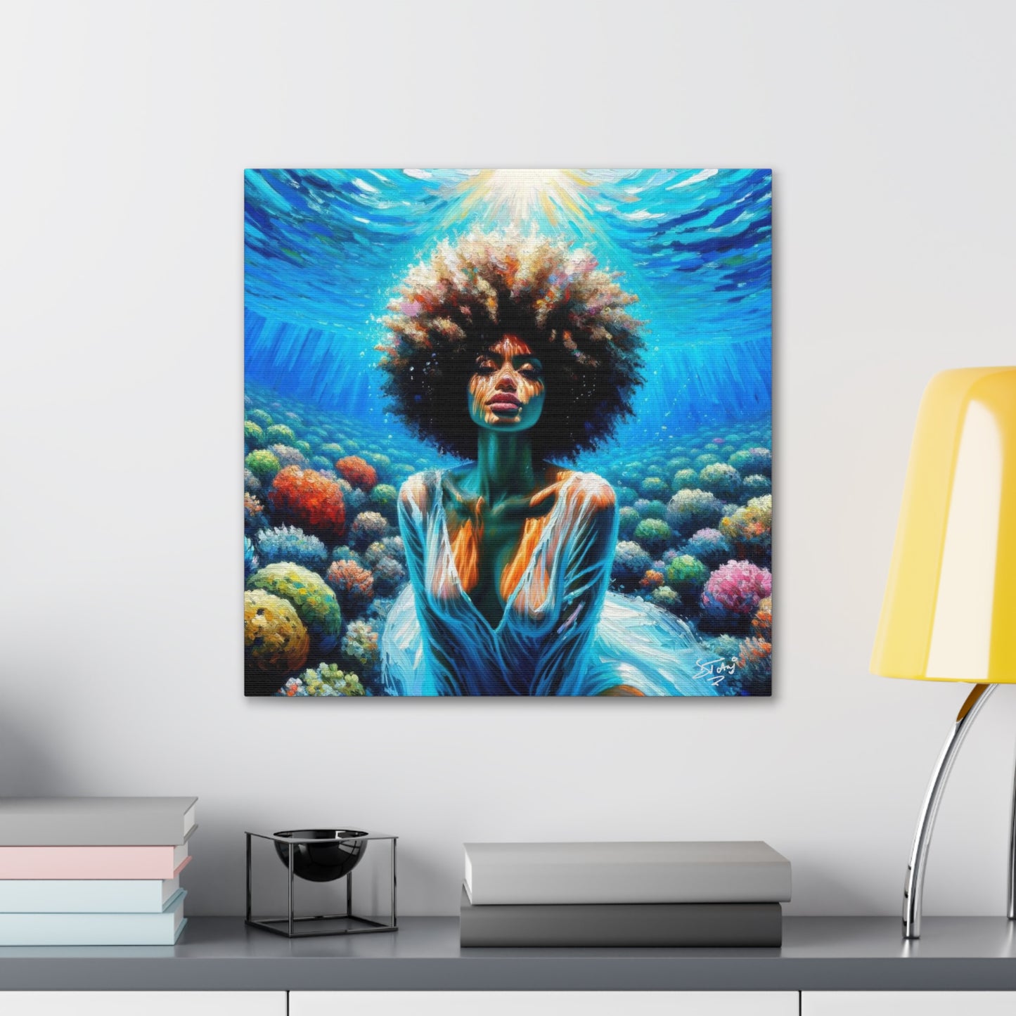 Art Print, Afro-Caribbean Woman, "Submerged" Oil Finish, West Indian Ethnicity, Cultural, Heritage, Abstract, Canvas Gallery Wrap