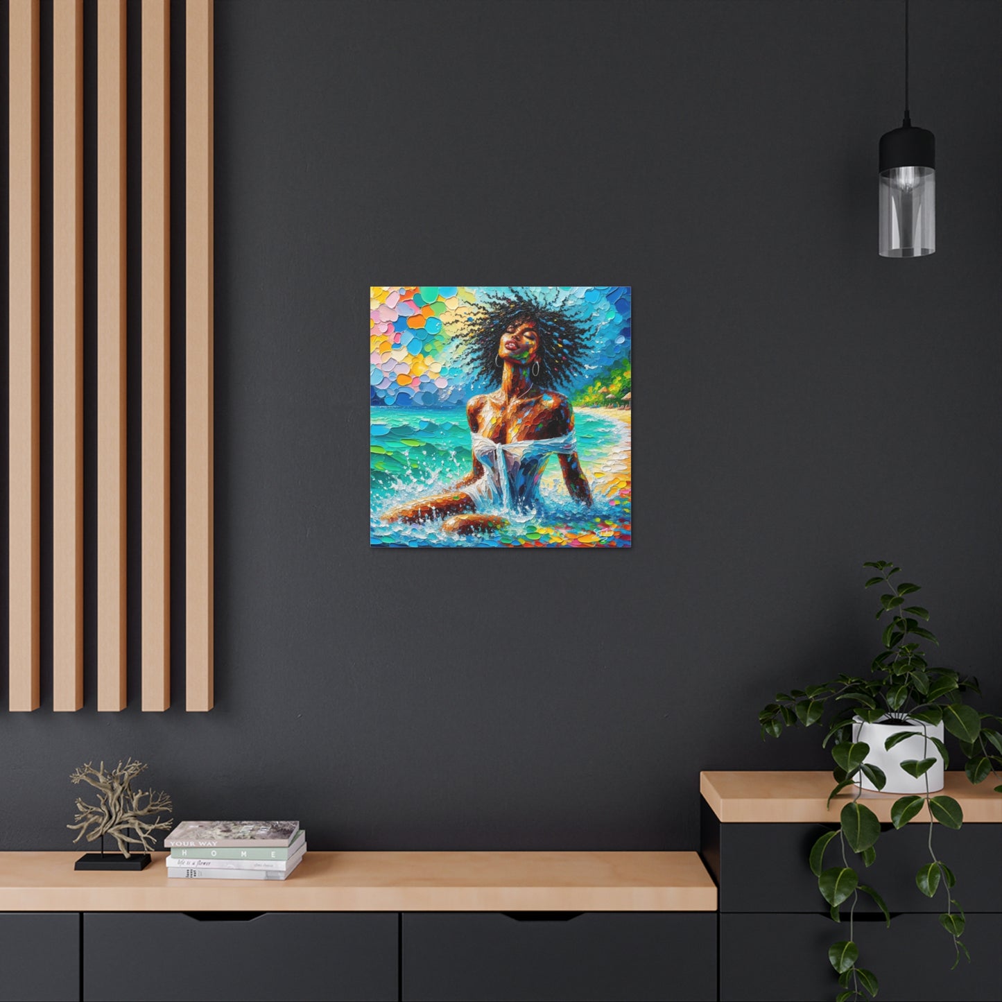 Art Print, Afro-Caribbean Woman, "Sea Bath" Abstract, Oil Finish, West Indian Ethnicity, Cultural, Heritage, Abstract, Canvas Gallery Wrap