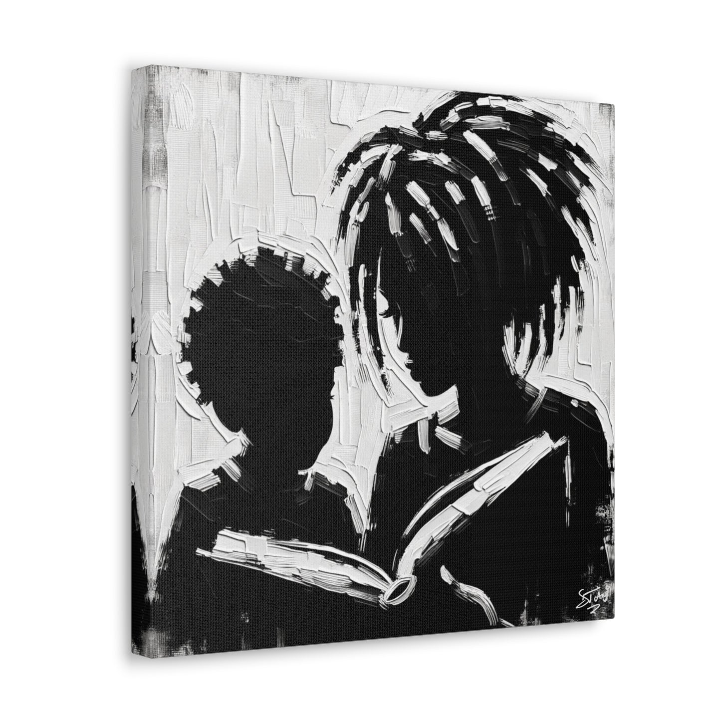 Art Print, Afro-Caribbean Mother & Son, Oil Finish, West Indian Ethnicity, Cultural, Heritage, Abstract, Canvas Gallery Wrap